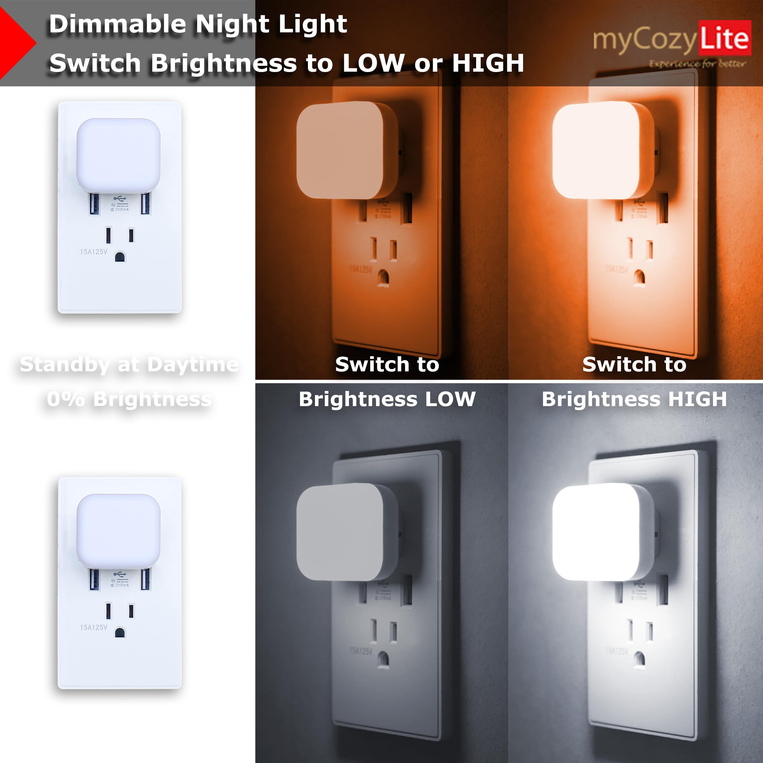 Dual Light Night Light, Plug In, Amber And Cool White Switch, Dimmable, Brightness Adjustable, Dusk To Dawn Sensor, Small Nightl