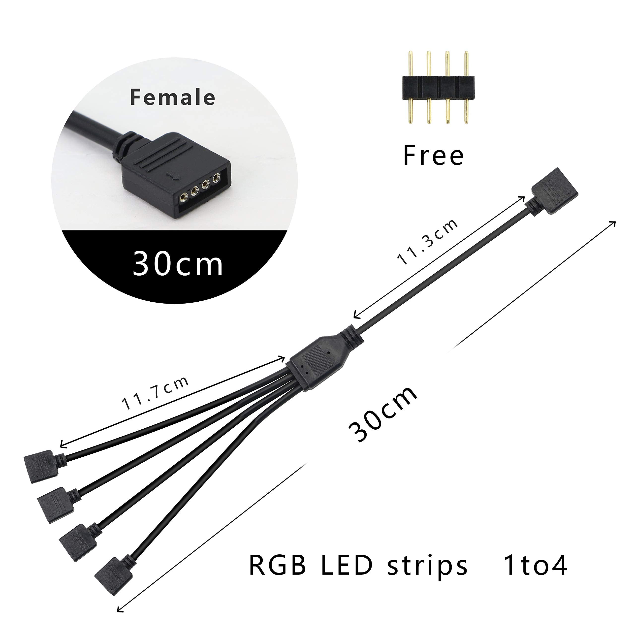 Gelrhonr 12V 4 Pin Rgb Splitter Cable Led Strip Connector, Rgb 4 Pin Splitter 1 To 4 Cable 5050 Led Tape Light Connector,Extension Cable For Computer Fan Motherboard(5-12V)(1 To 4)