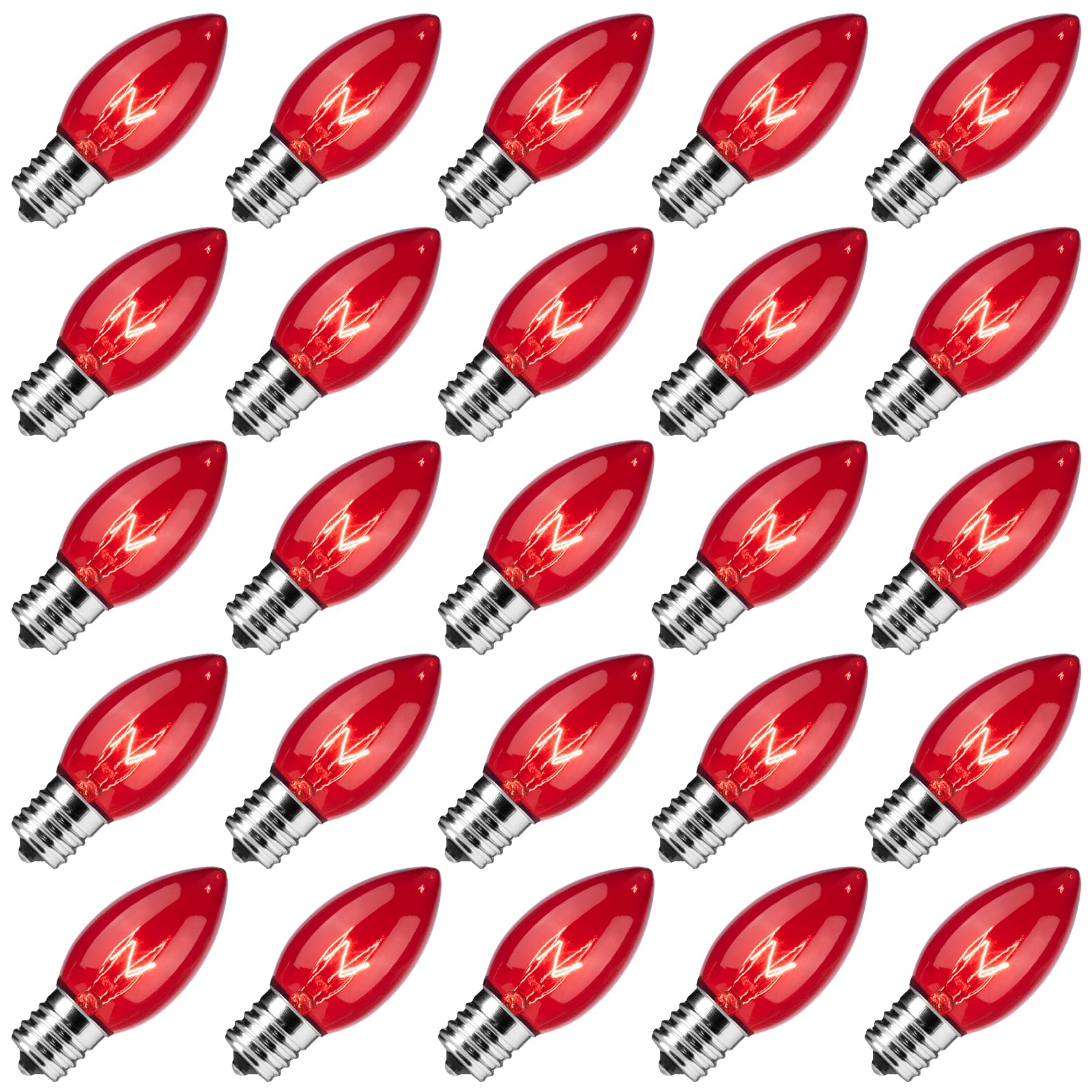 25 Pack C9 Incandescent Bulb Red, C9 Christmas Replacement Light Bulb For Christmas String Light, E17 Intermediate Base, 7 Watt,