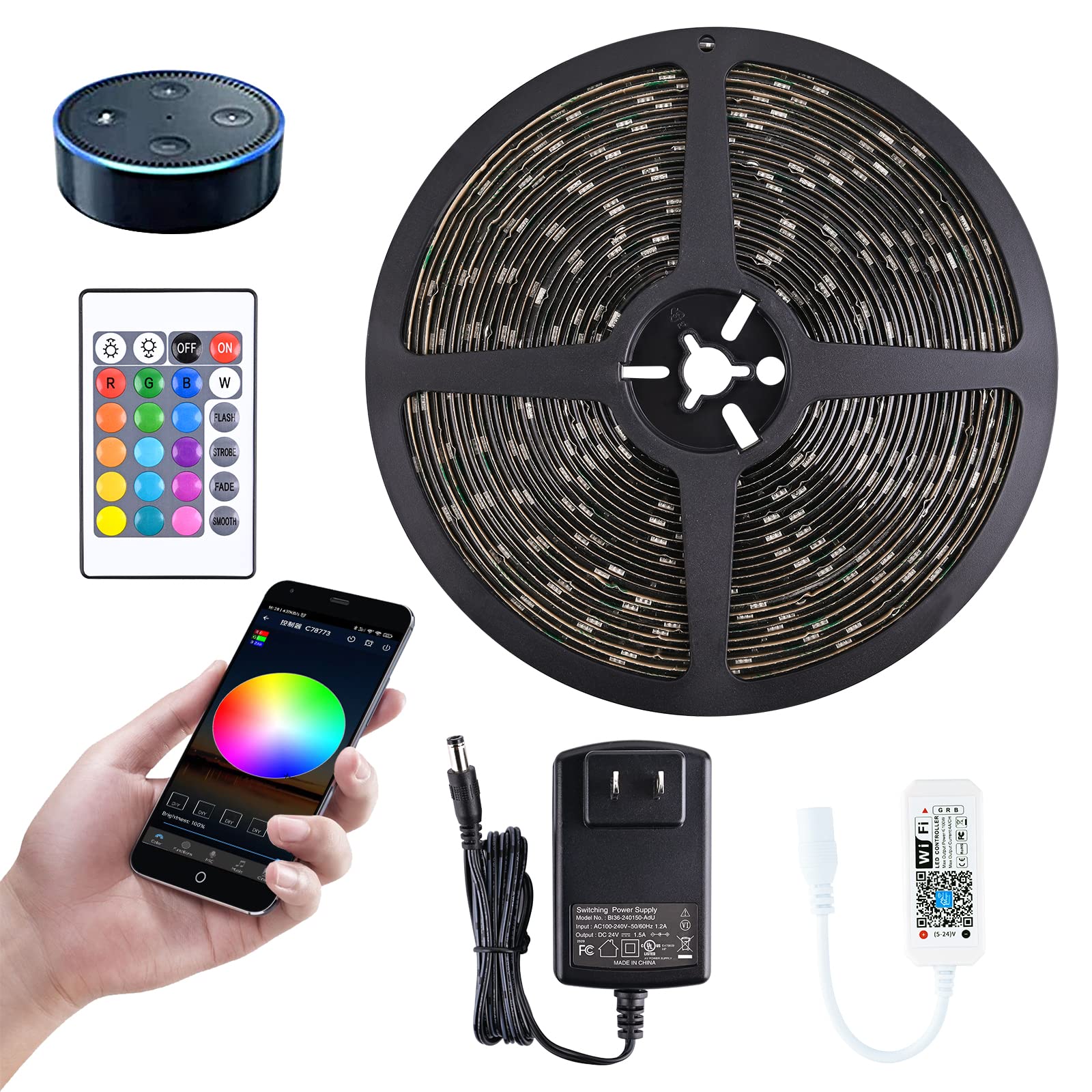 Miheal Wifi Led Light Strip Kit, 32.8Ft 300 Leds, Waterproof Ip65, Compatible With Android/Ios, Model Zj-Bwcg-Rgb-R24B1