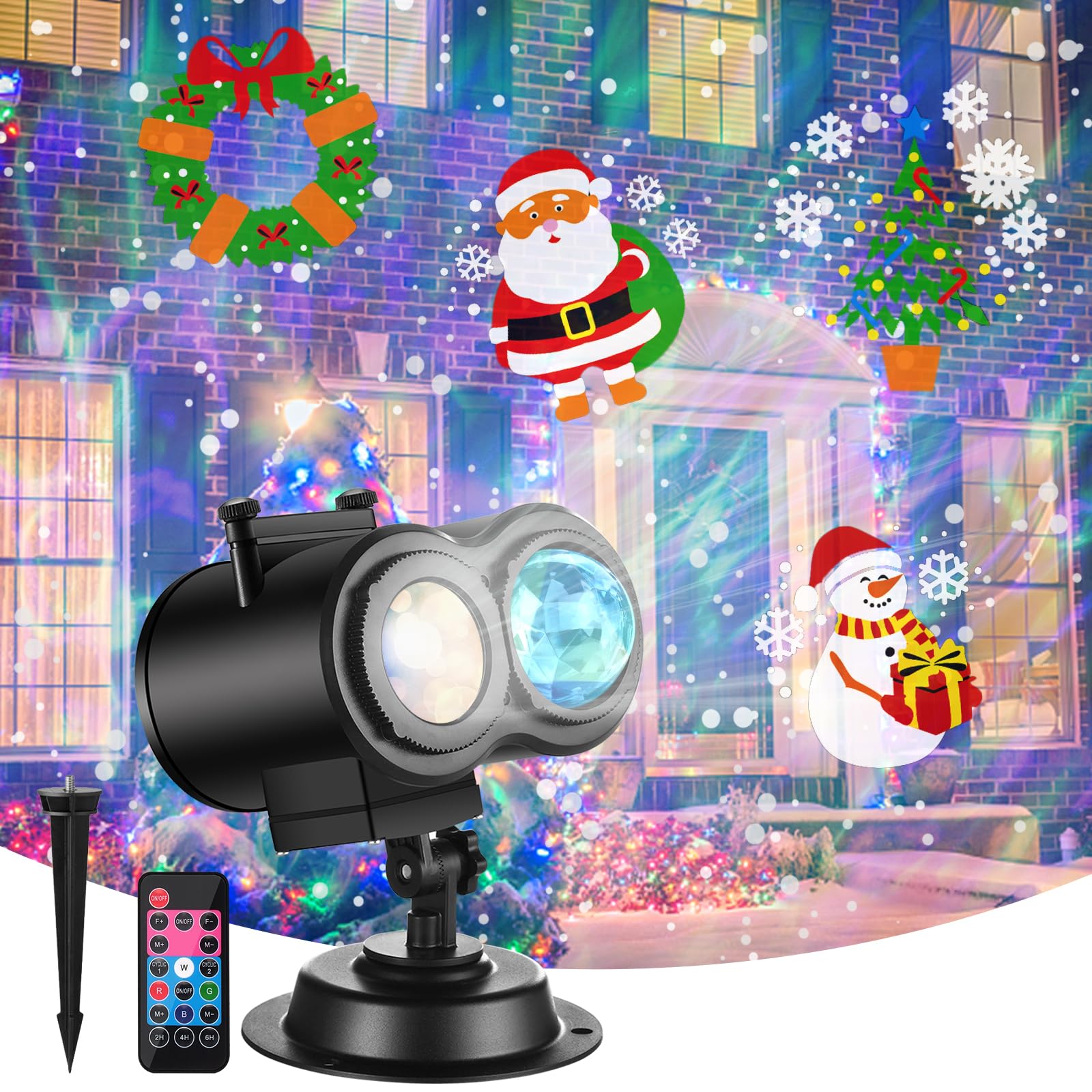 Halloween Christmas Projector Lights Outdoor 14 HD Slides (3D Ocean Wave +Patterns) LED Landscape Lights Waterproof Holiday Projector Lights Xmas Halloween Decorations Projector for Yard Garden
