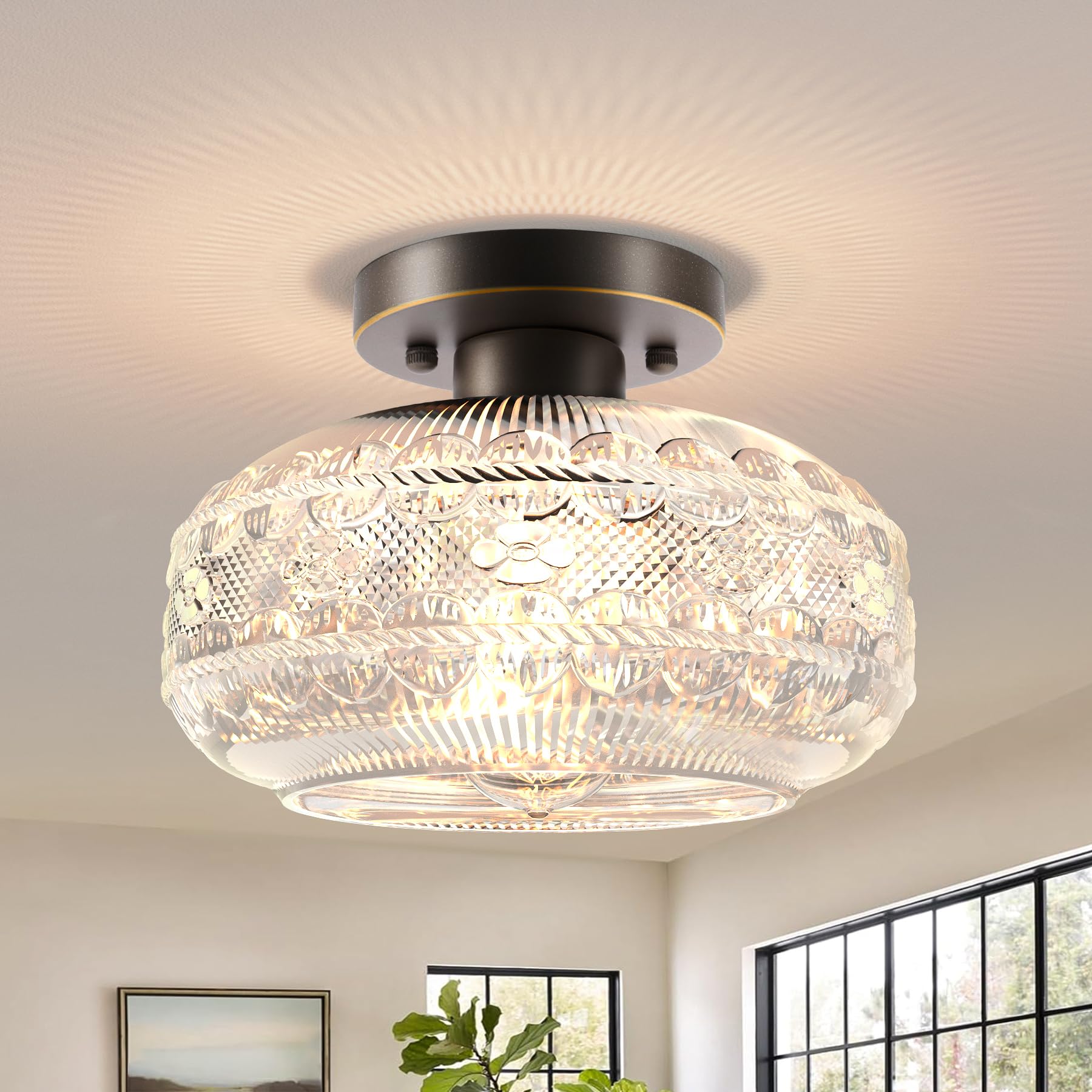 Semi Flush Mount Ceiling Light Fixture Bronze(Gold Trim), Close To Light Fixture Ceiling Light, Kitchen Lighting Fixtures Ceilin