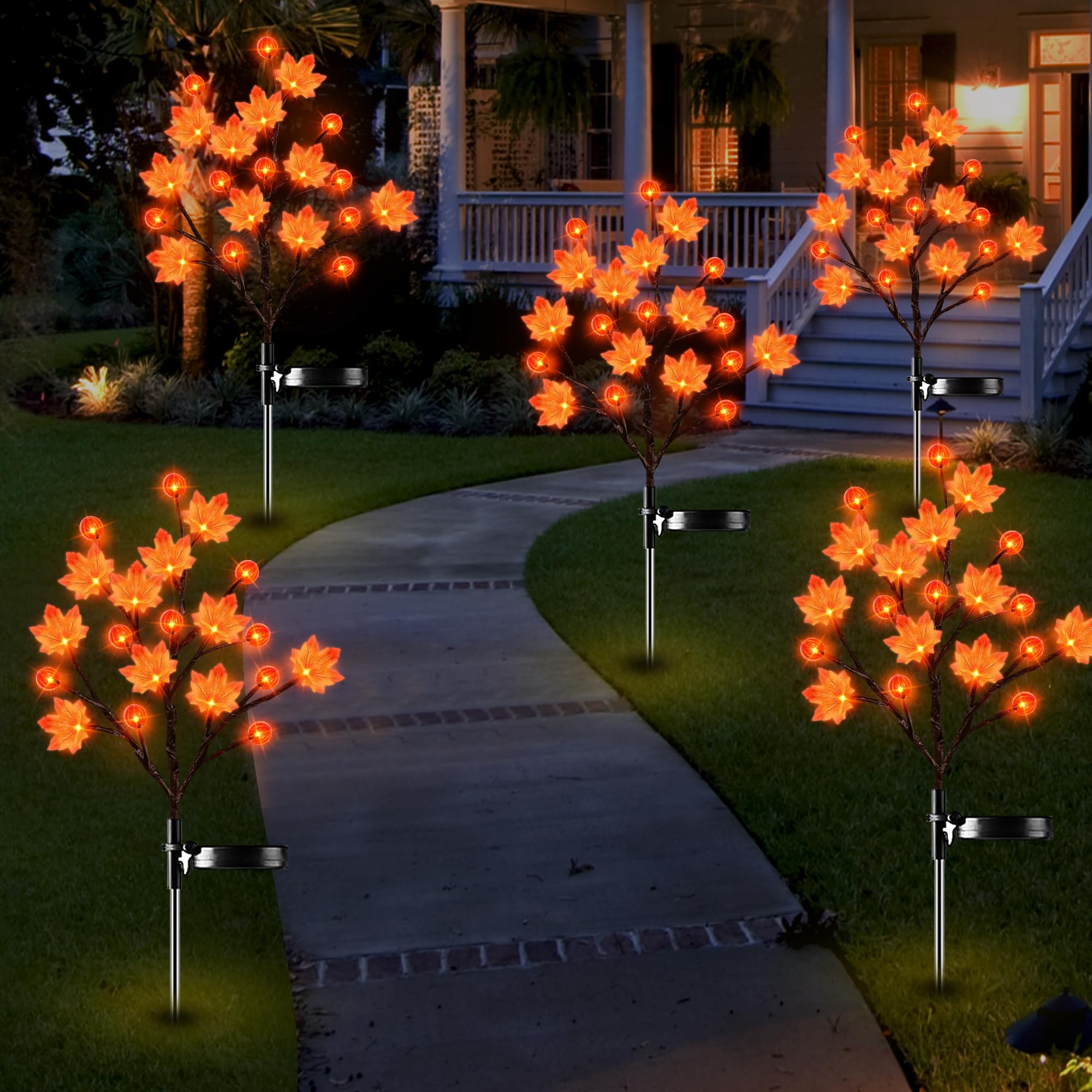 2 Pack Solar Outdoor Lights, Fall Decor Thanksgiving Decorations Outdoor Solar Lights With 3D Maple Pumpkin Lights, 2 Modes Fall Thanksgiving Lights Outdoor Solar Lights Waterproof For Yard Decor