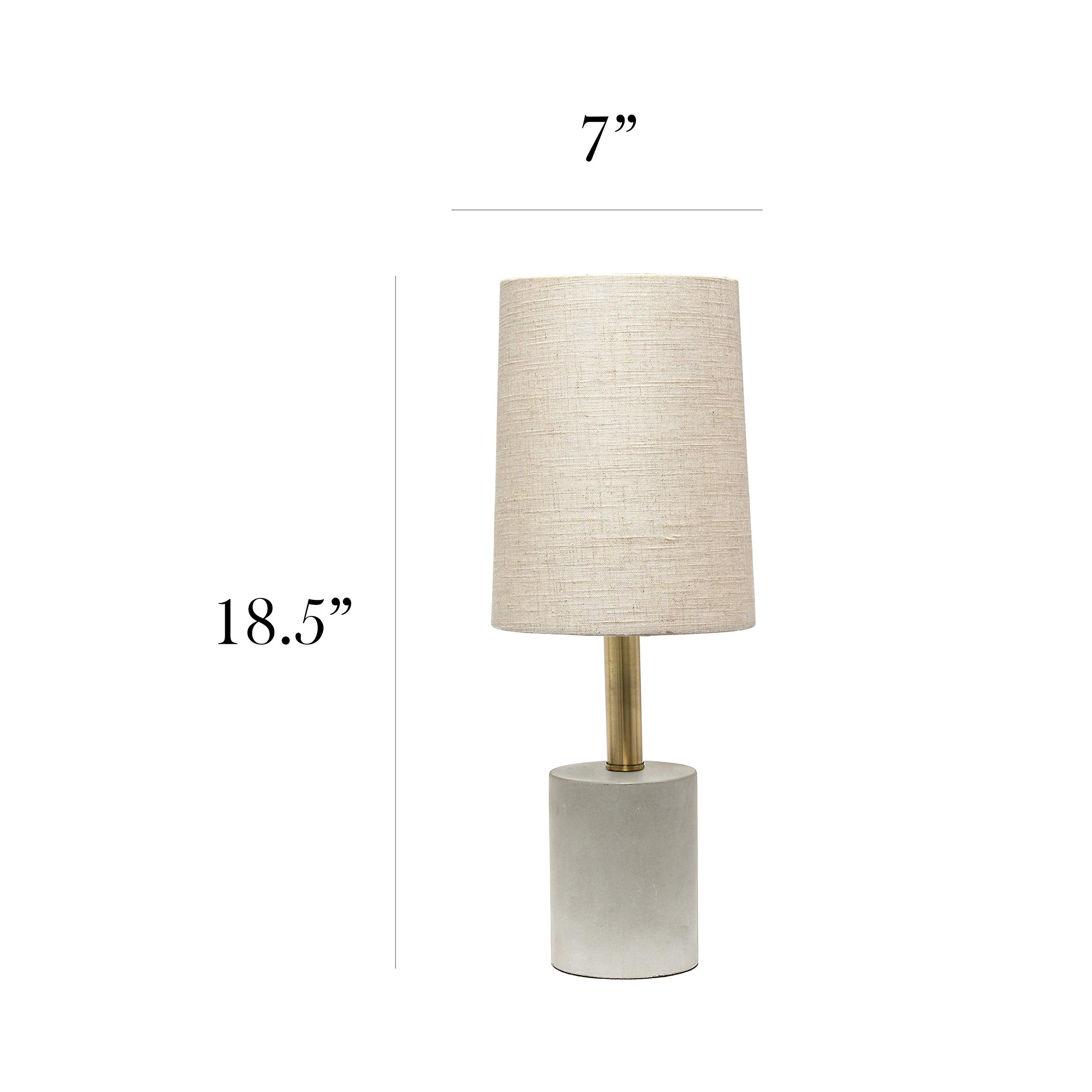 Elegant Designs LT3314-KHK Cement Table Lamp, Antique Brass Detail, Khaki Color, Modern Home Decor Lighting