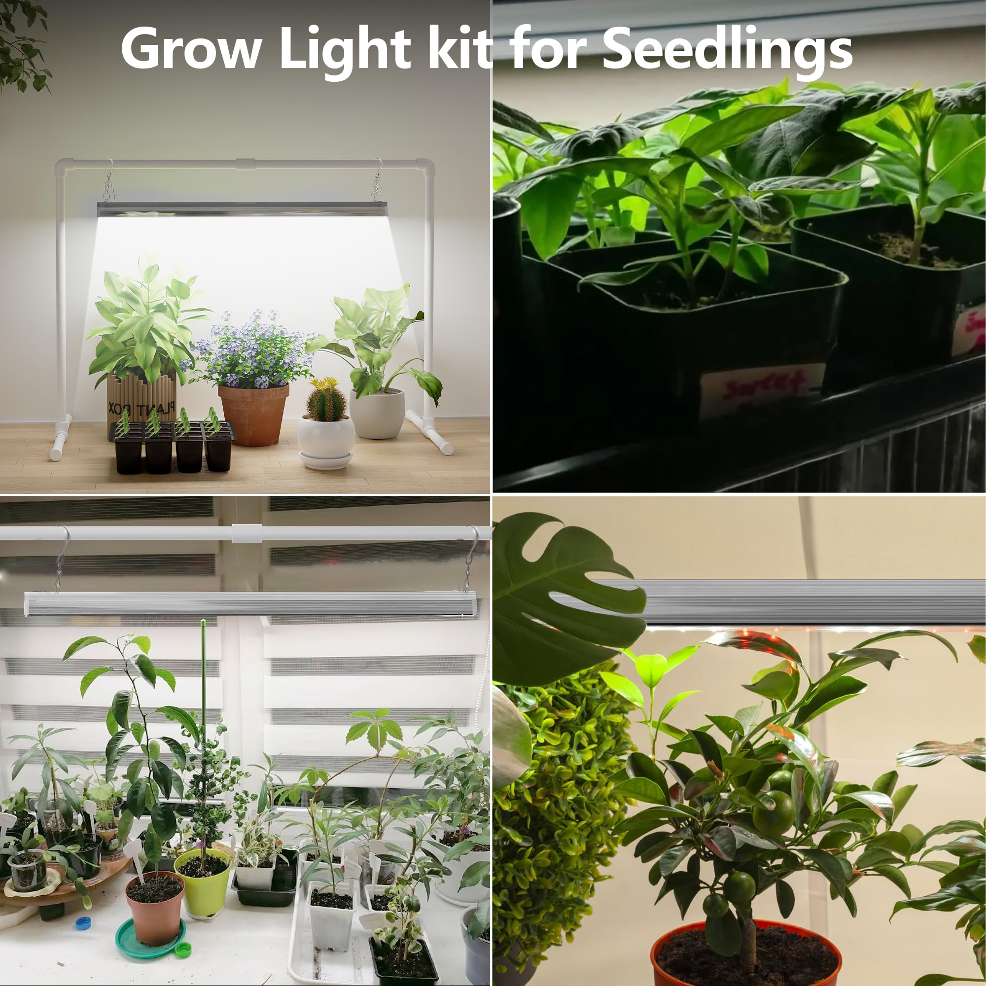 AWLYLNLL Grow Light Kit, Double Tube T5 1.4Ft, Height Adjustable, 5000K White Spectrum, Aluminum Stand, for Seed Starting