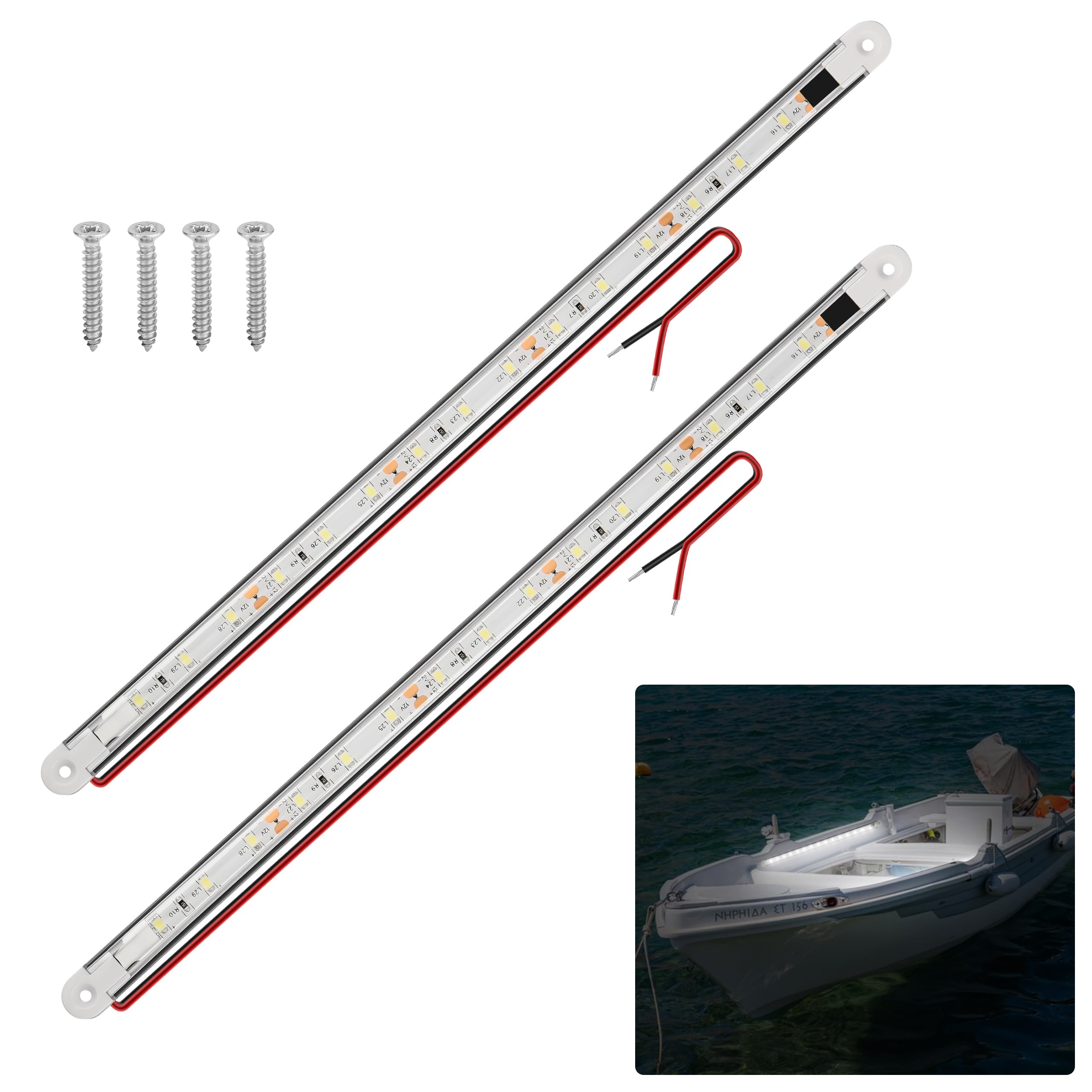RVZONE LED Boat Interior Lights, Waterproof Strip Lights, 11.8 inch, 2 Pcs, White, Model Boatlight01