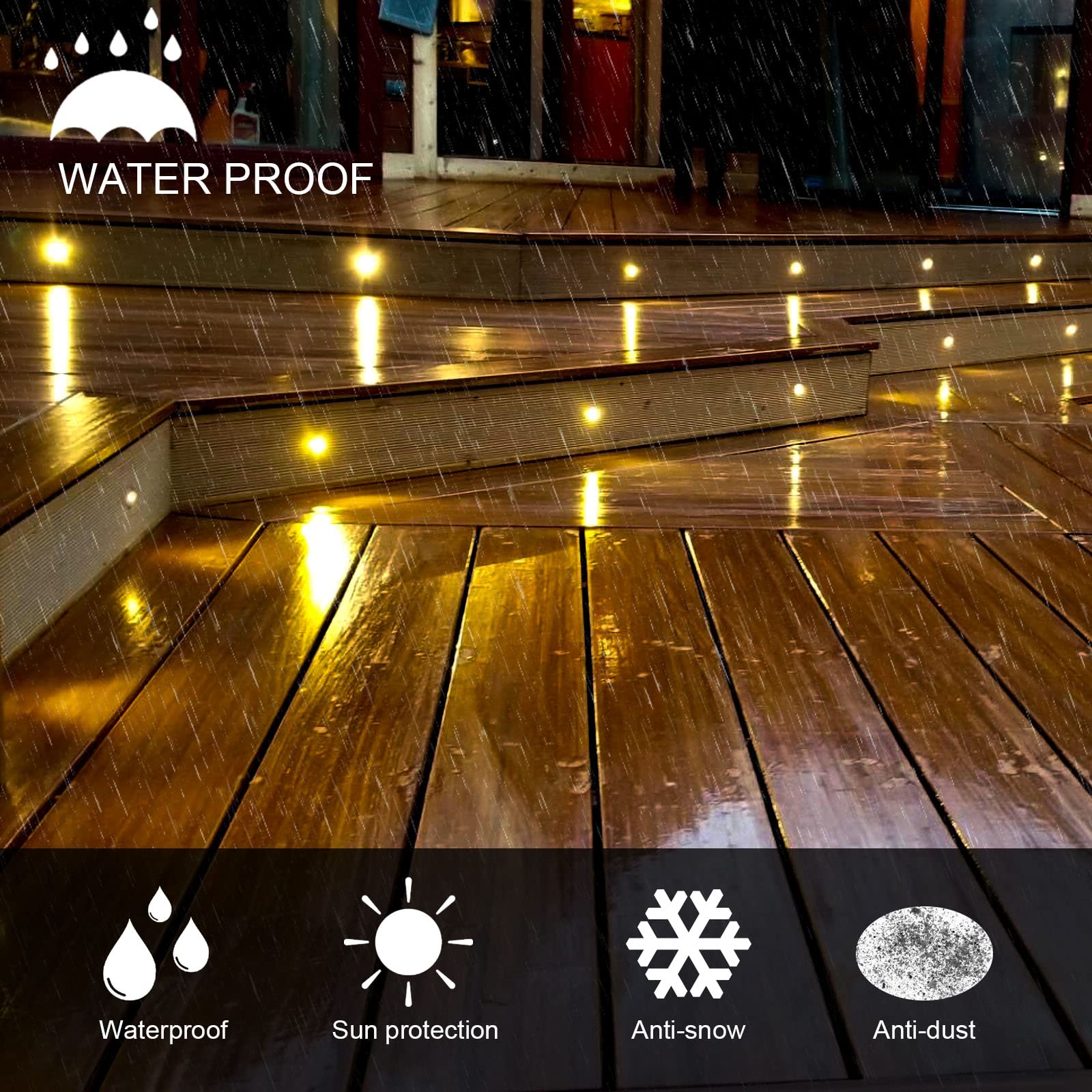 Geyueya Home Led Deck Light Kits Warm White, F1.22 Recessed Step Light 16 Pack With Black Protective Shell, Dc12V Low Voltage Le