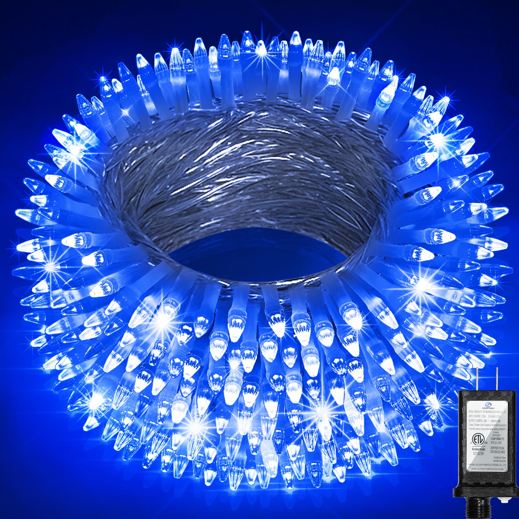 HRANBOTY 300LED Christmas String Lights, 100FT Connectable, Blue, 8 Modes, Timer, Indoor/Outdoor Decor, Model HS-300L