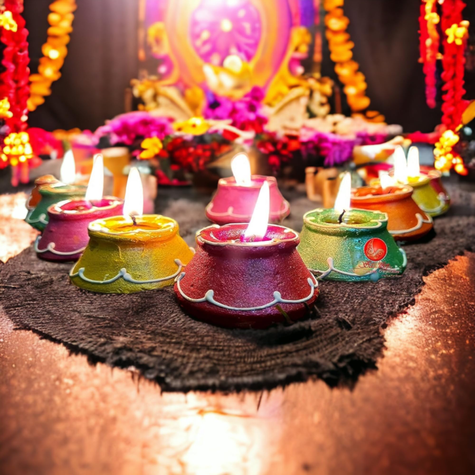 Saudeep India Decorative Matki Diyas/Colourful Diya Set/Diya for Diwali- Set of 10