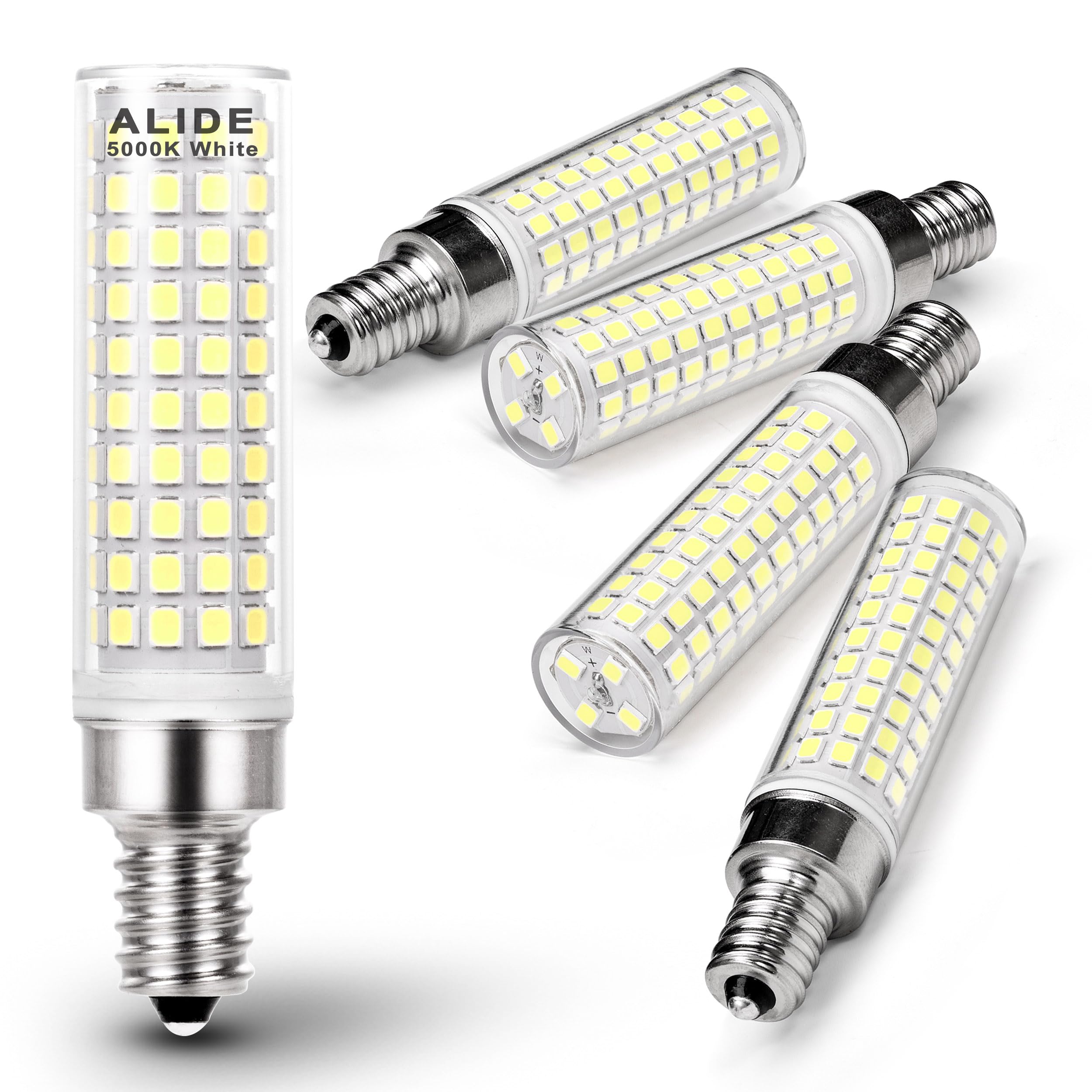 Alide E12 100W Led Candelabra Bulbs Replacement C7,5000K Daylight White,1200Lm T6 10W Led E12 Candle Light Bulbs For Ceiling Fan