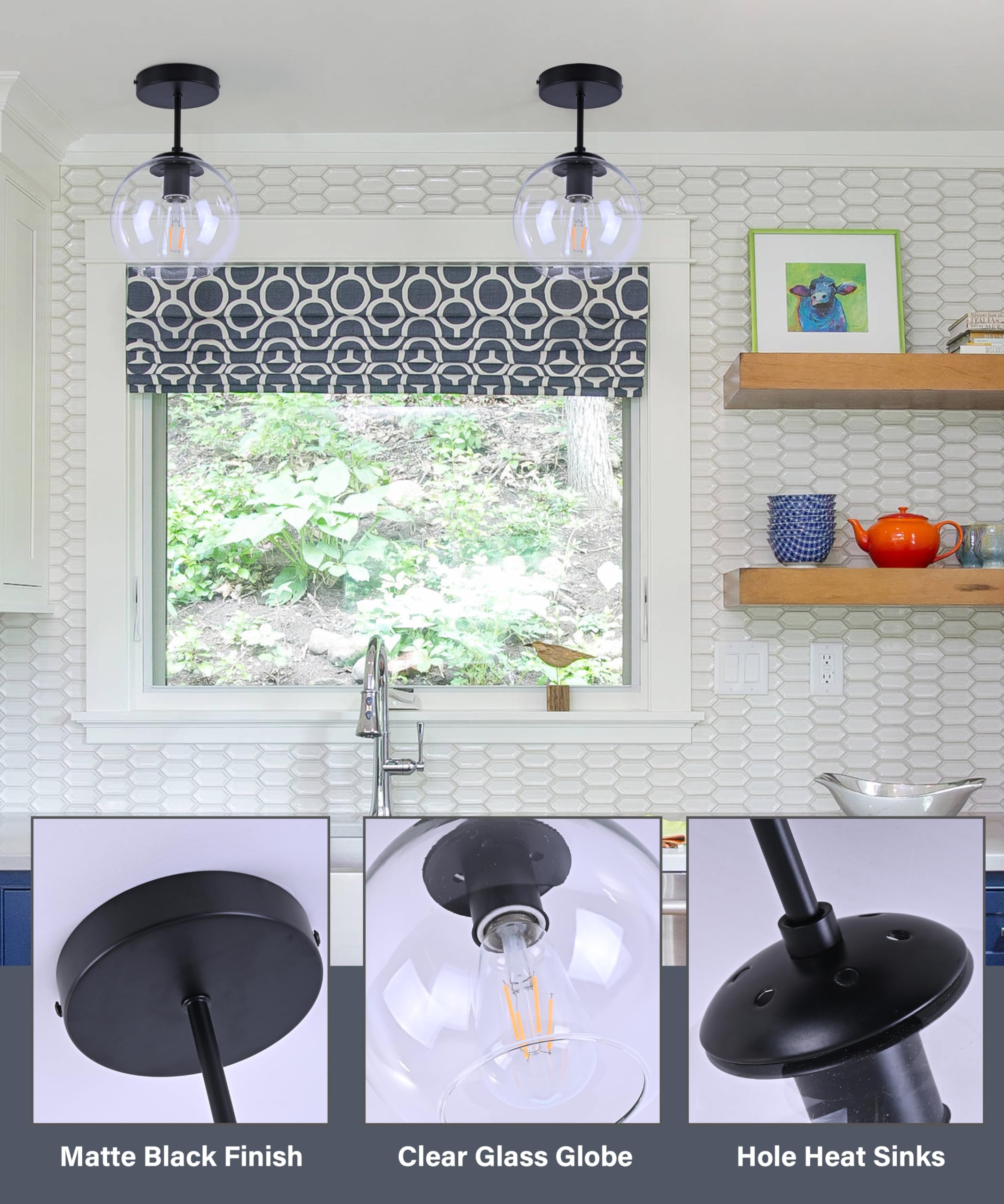 Bagood Black Semi Flush Mount Ceiling Light Fixture With Clear Glass Light Fixture Mid Century Light Fixtures Black Semi Flush C