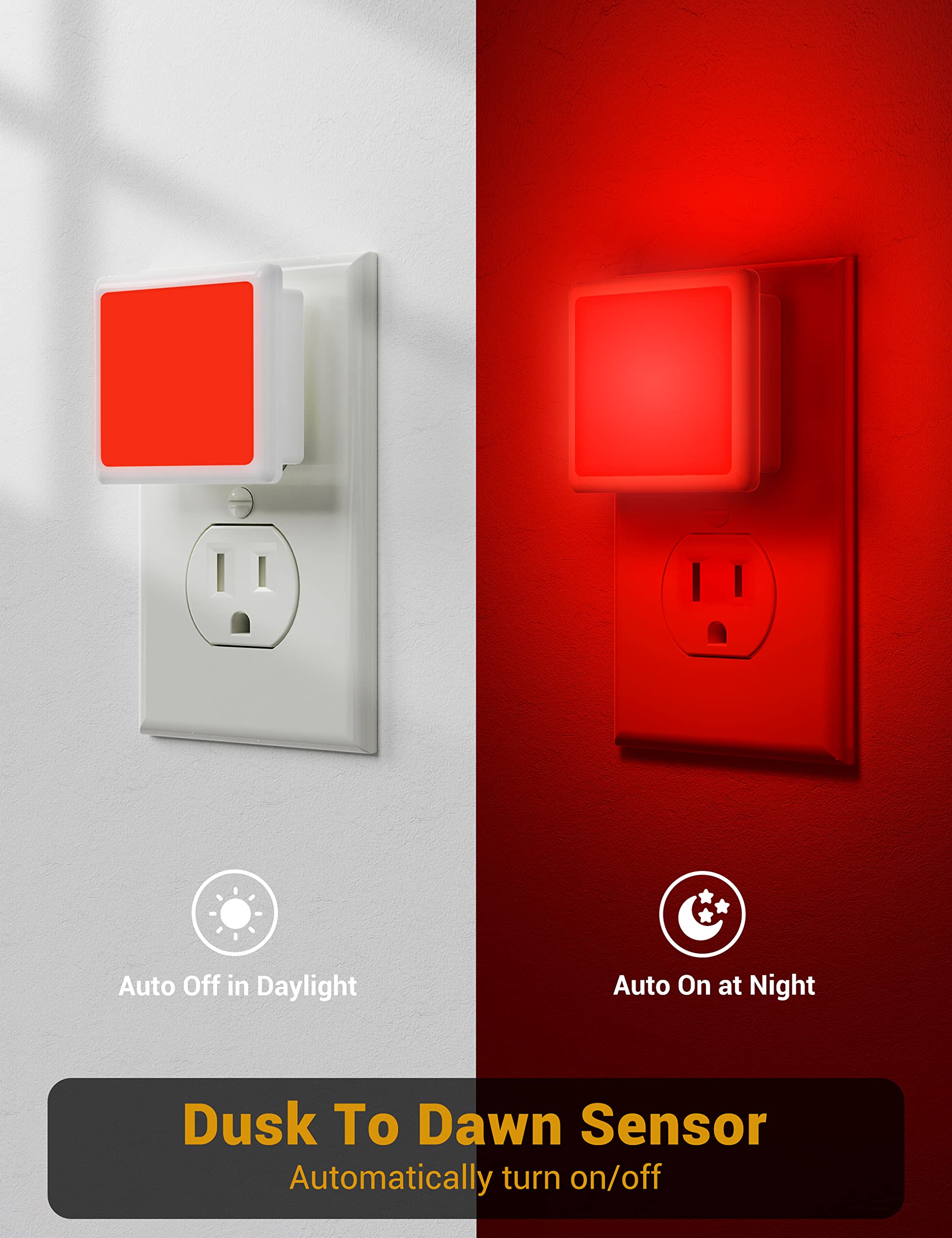 JandCase Red Night Light, 0.3W LED with Auto Sensor, 2 Pack, Plastic, Model C-GY005-RE-2