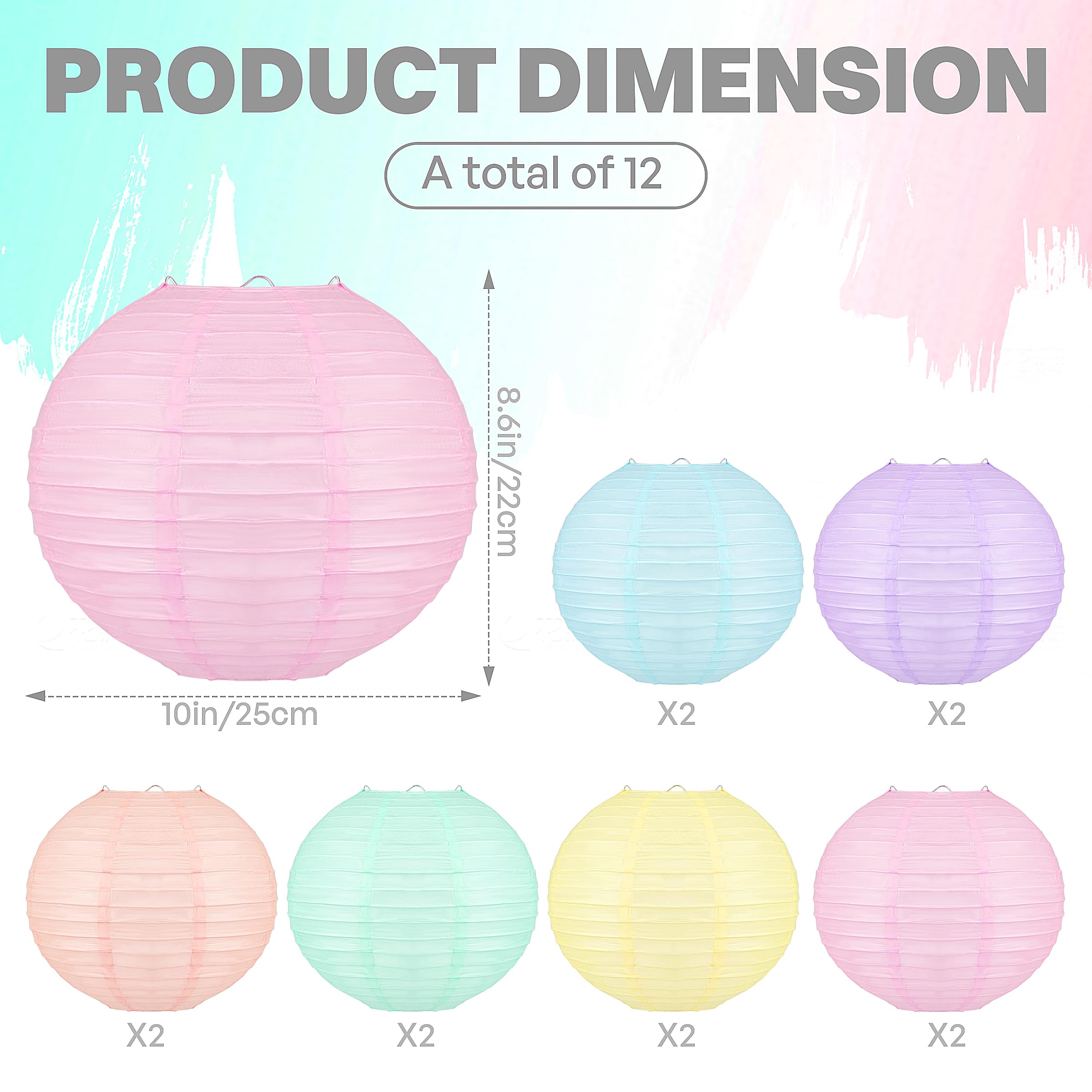 12 Pcs Colorful Hanging Paper Lanterns Pastel 10 In Macaron-Colored Neon Chinese Paper Lanterns Party Decorations For Classroom Baby Shower Wedding Birthday Valentine'S Day (Macaron)