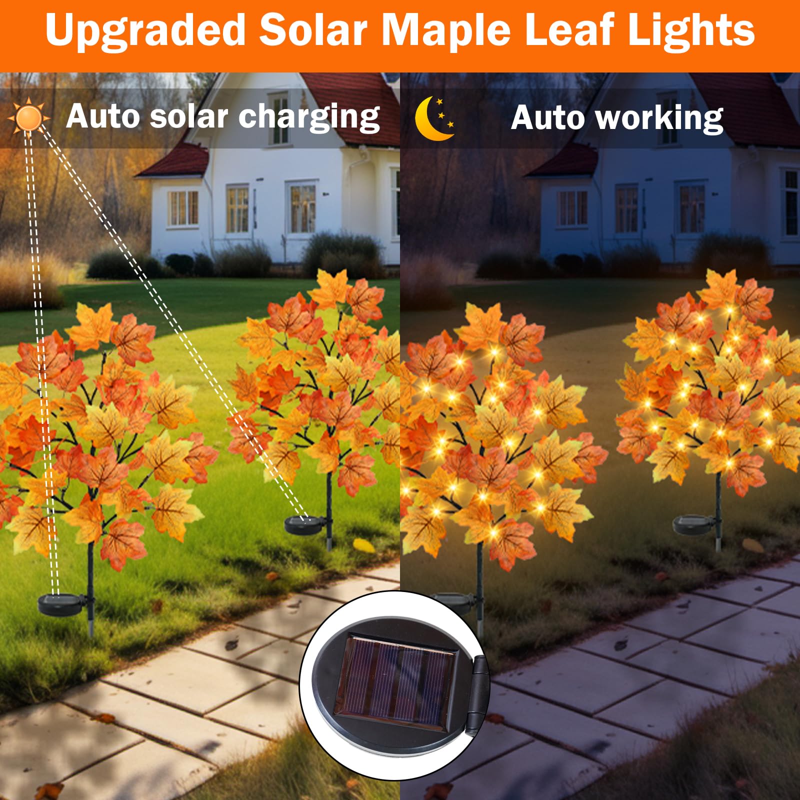 Torontokyo 4 Pack Fall Solar Outdoor Lights, Fall Decor 80 Led Maple Leaves Solar Stake Light With 8 Modes, Waterproof Fall Garden Lights Thanksgiving Decorations For Autumn Yard Pathway Outside