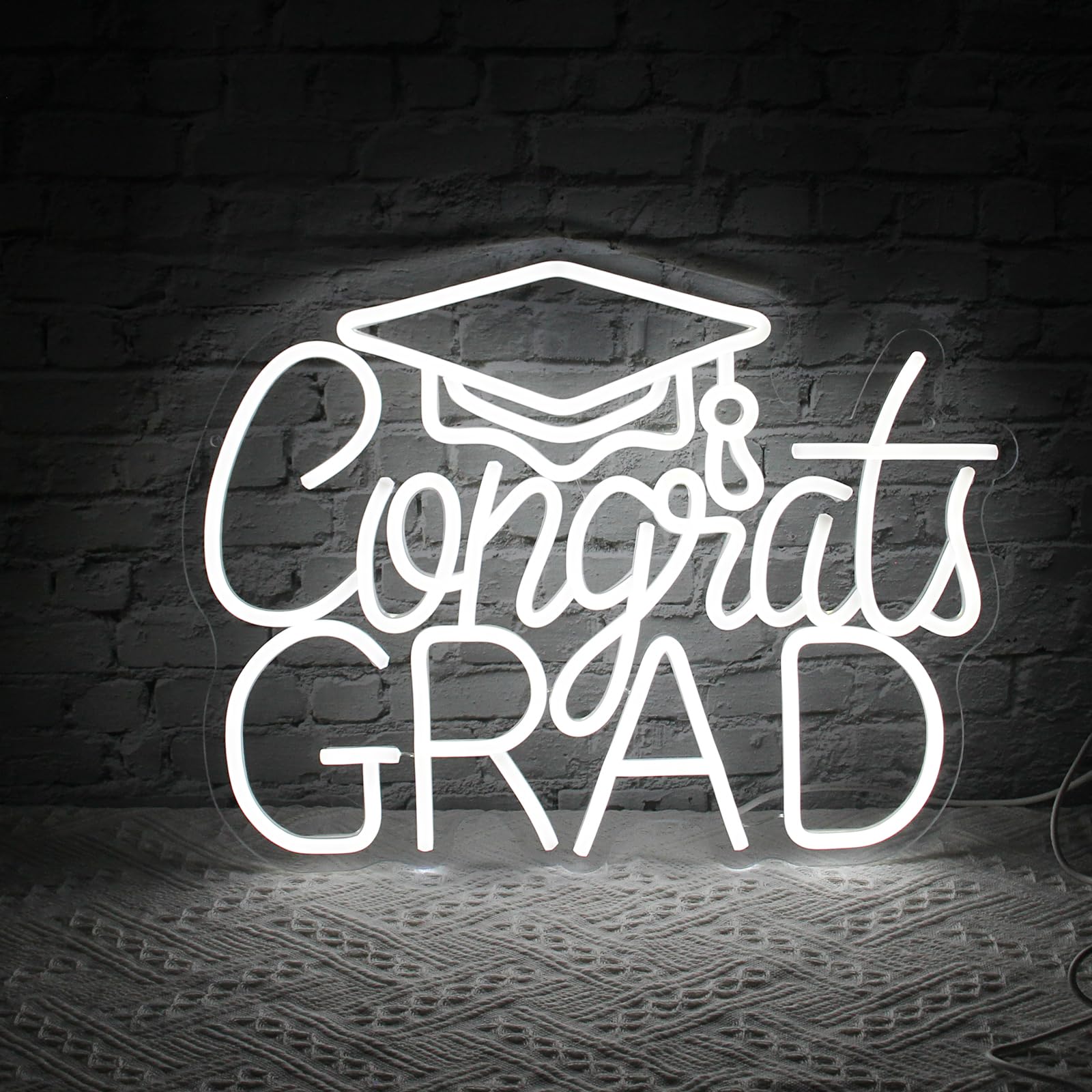 Jesalah Neon Sign - Graduation Party LED Light - USB Wall Decor - White Acrylic & PVC - Dorm Room Birthday Backdrop