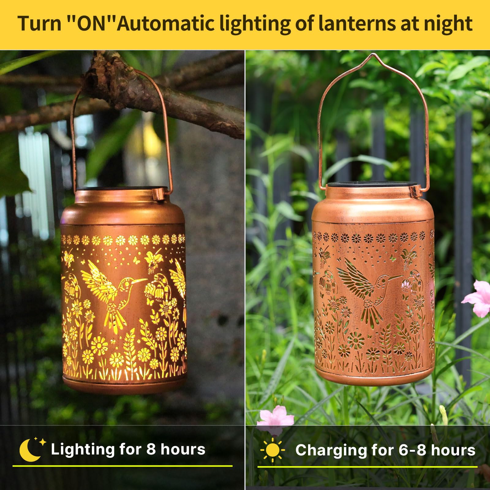 Hummingbird Solar Lanterns Outdoor Waterproof Lantern Garden Decor Gifts For Women Mom Grandma Hanging Solar Lights Metal Decora