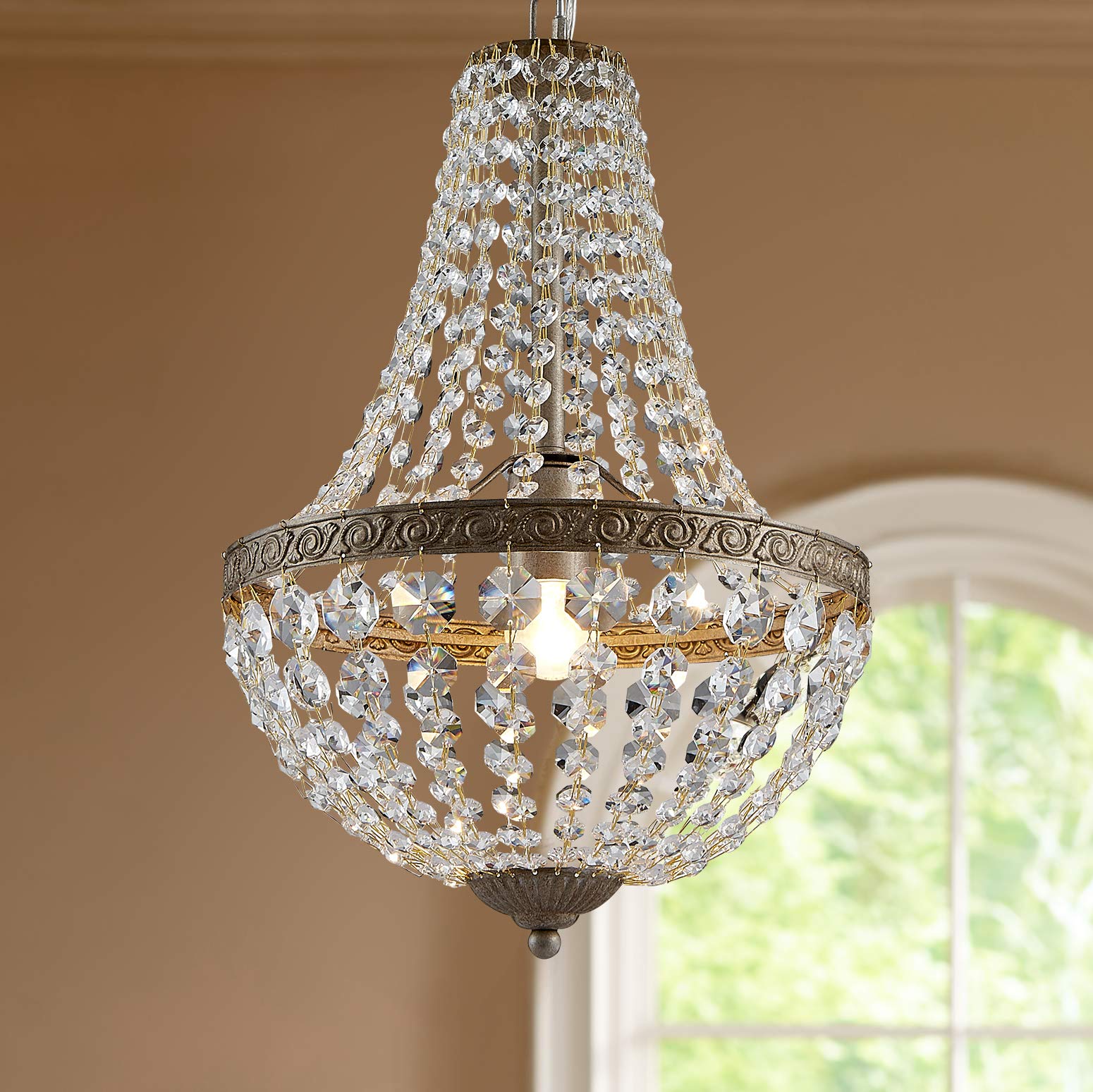 Bestier French Empire Antique Silver Finish Farmhouse Crystal Pendant Chandelier Lighting LED Ceiling Light Fixture Lamp Dining 