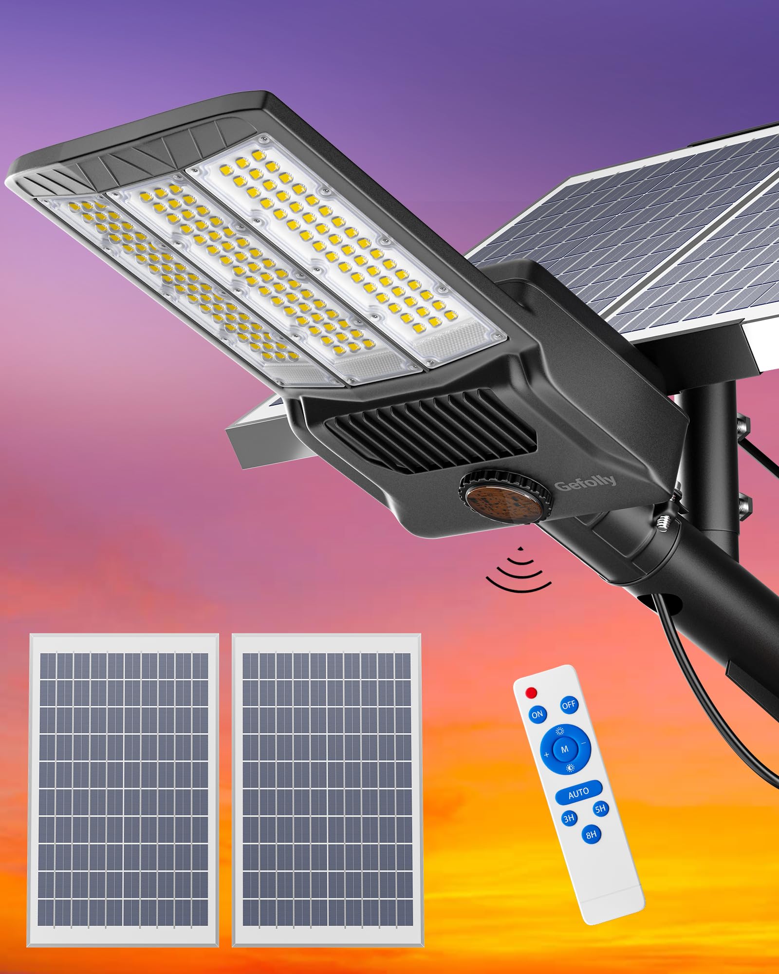 Gefolly SL-9800W Solar Street Light, 650000LM, Dusk to Dawn, IP67 Waterproof, 6500K, White, for Outdoor Use