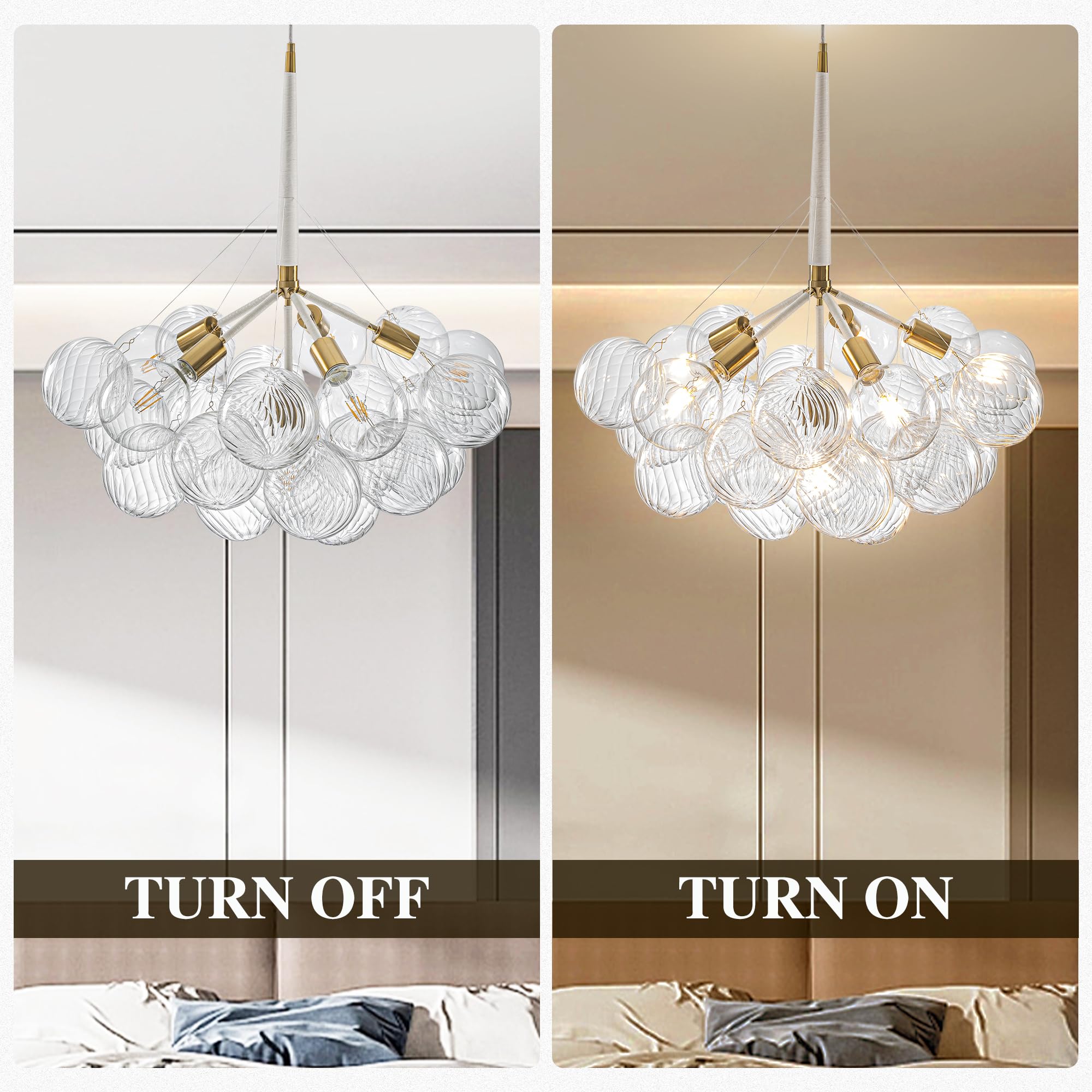 Longree Mid-Century Bubble Globe Chandelier, White And Gold 6 Lights Dia 24'' Swirled Glass Chandeliers For Bedroom, Study, Kitc