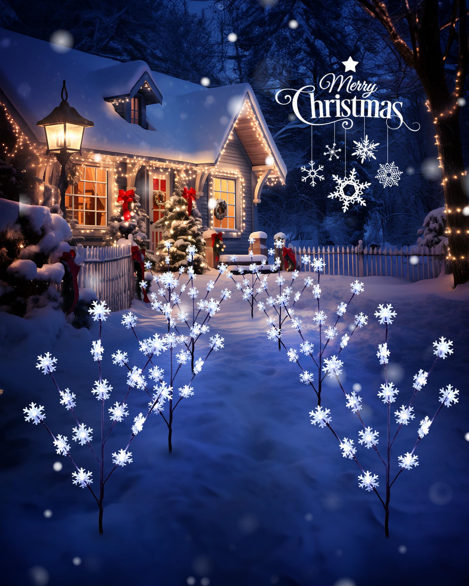 Brightown Snowflake Lights Outdoor Pathway, 8 Packs Lighted Branches Christmas Yard Decor, Small Christmas Tree With Lights, Twi