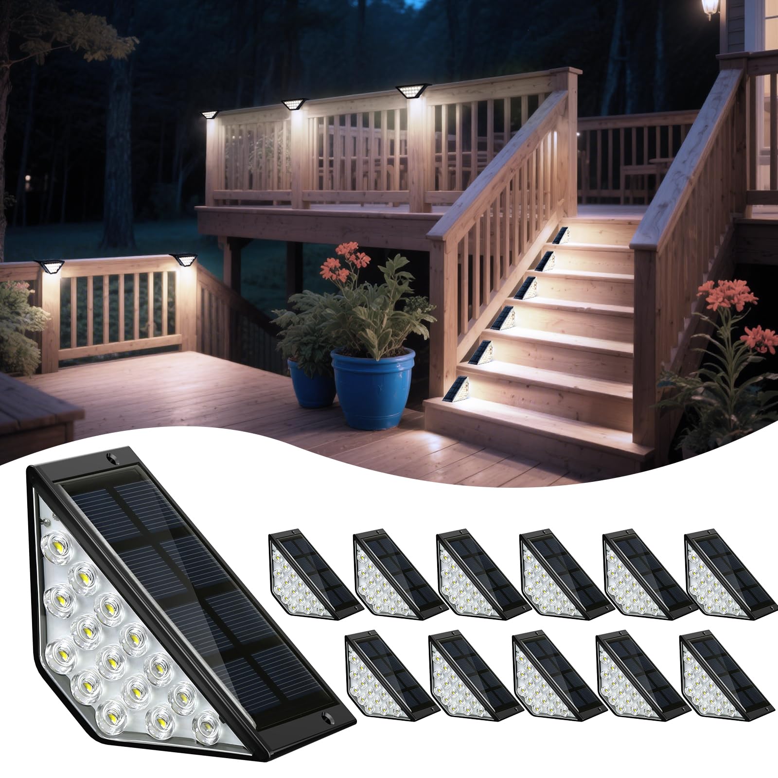 BKBB PPBB Solar Step Lights for Outside  Solar Stair Lights Outdoor Waterproof  Deck Step Lights for Fence  Patio  Yard  Porch  Front Door  Sidewalk  Garden  Patio Decor (12  Cool White)