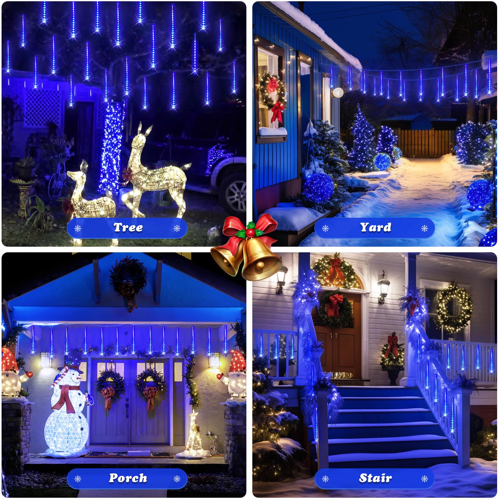 JMEXSUSS Solar Christmas Lights - 8 Tube 144 LEDs Waterproof Blue Icicle Lights for Outdoor Yard and Patio Decoration