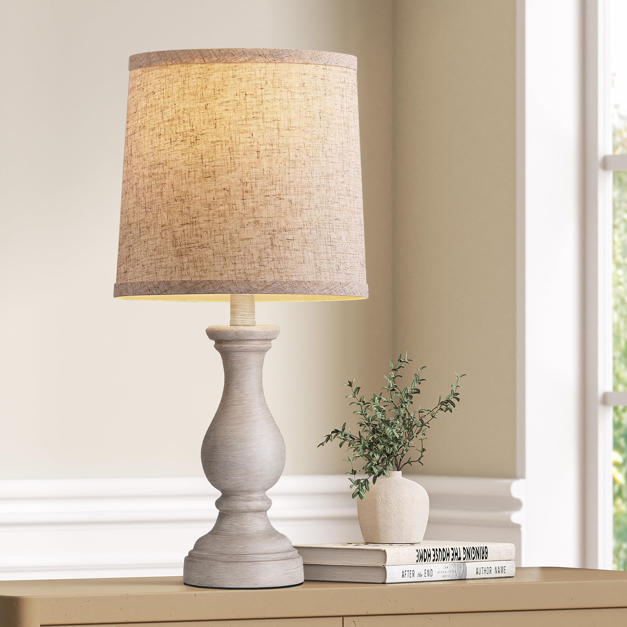 Seealle Farmhouse Table Lamps - 22 Rustic Lamp for Bedroom Living Room  Boho Bedside Lamps for Night Stands End Table Office Desk Lamp Nightstand with Linen Shades(Single)