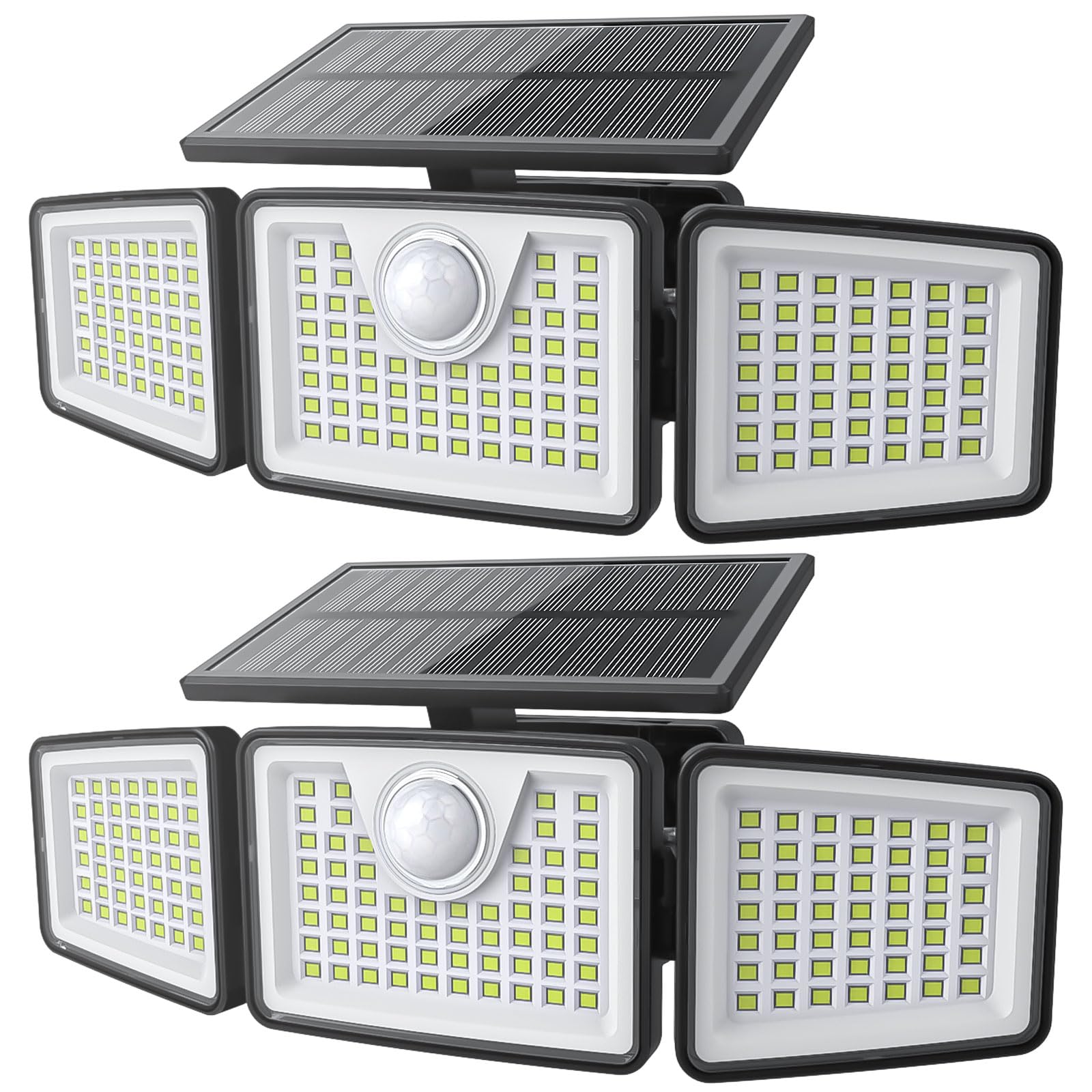 daphino Solar Lights Outdoor 2500LM Motion Sensor Outdoor Lights,3 Head 355° Wide Angle Street Area Lights, Waterproof Security Lights with 3 Modes(Non-Remote,2 Pcs)