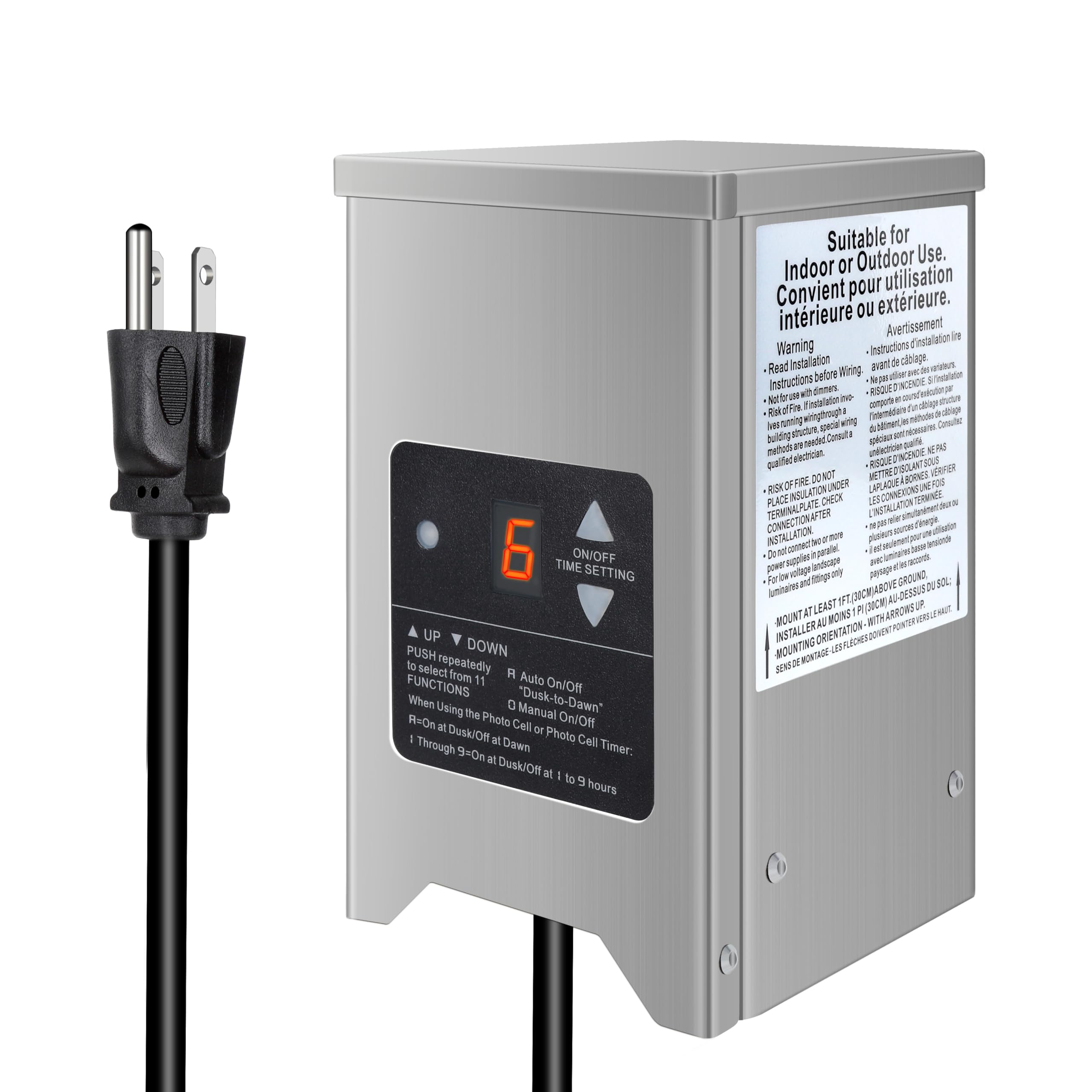 Brilliantool 150W Low Voltage Landscape Transformer, 120V AC to 12V/15V AC, Outdoor Transformer with Photocell Sensor and Timer,