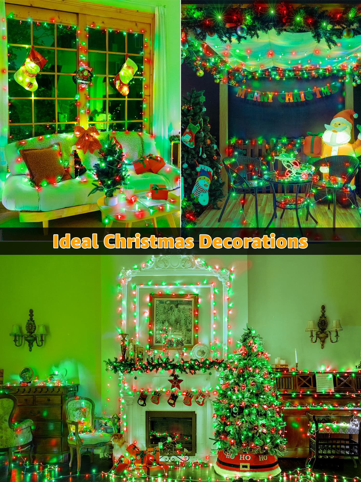 Guhope 600 LED Christmas String Lights - 98FT Waterproof Remote & Timer, Dimmable Fairy Lights for Indoor/Outdoor Red and Green Decorations
