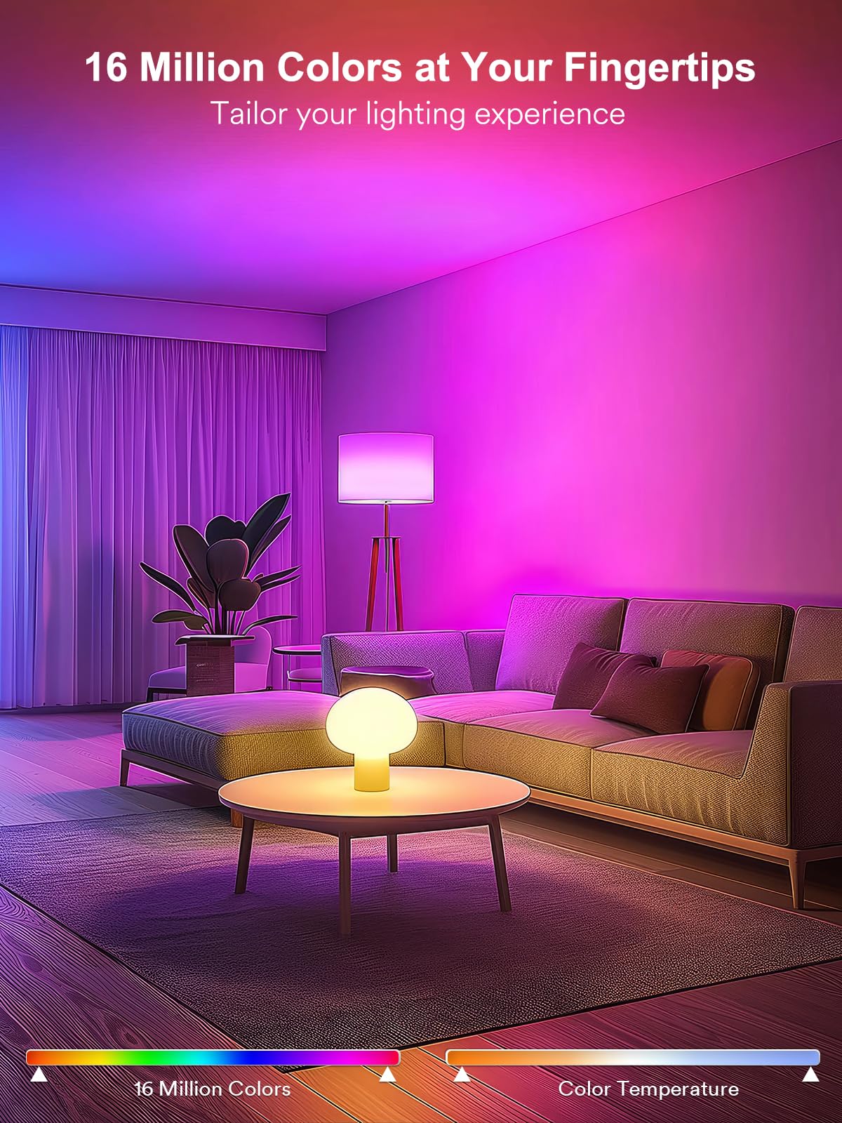 ANGELHALO Smart Light Bulbs A19 LED, Wi-Fi & Bluetooth, Color Changing, 800 Lumens, 4 Pack, Multi-Colored, Model L-LB9A4