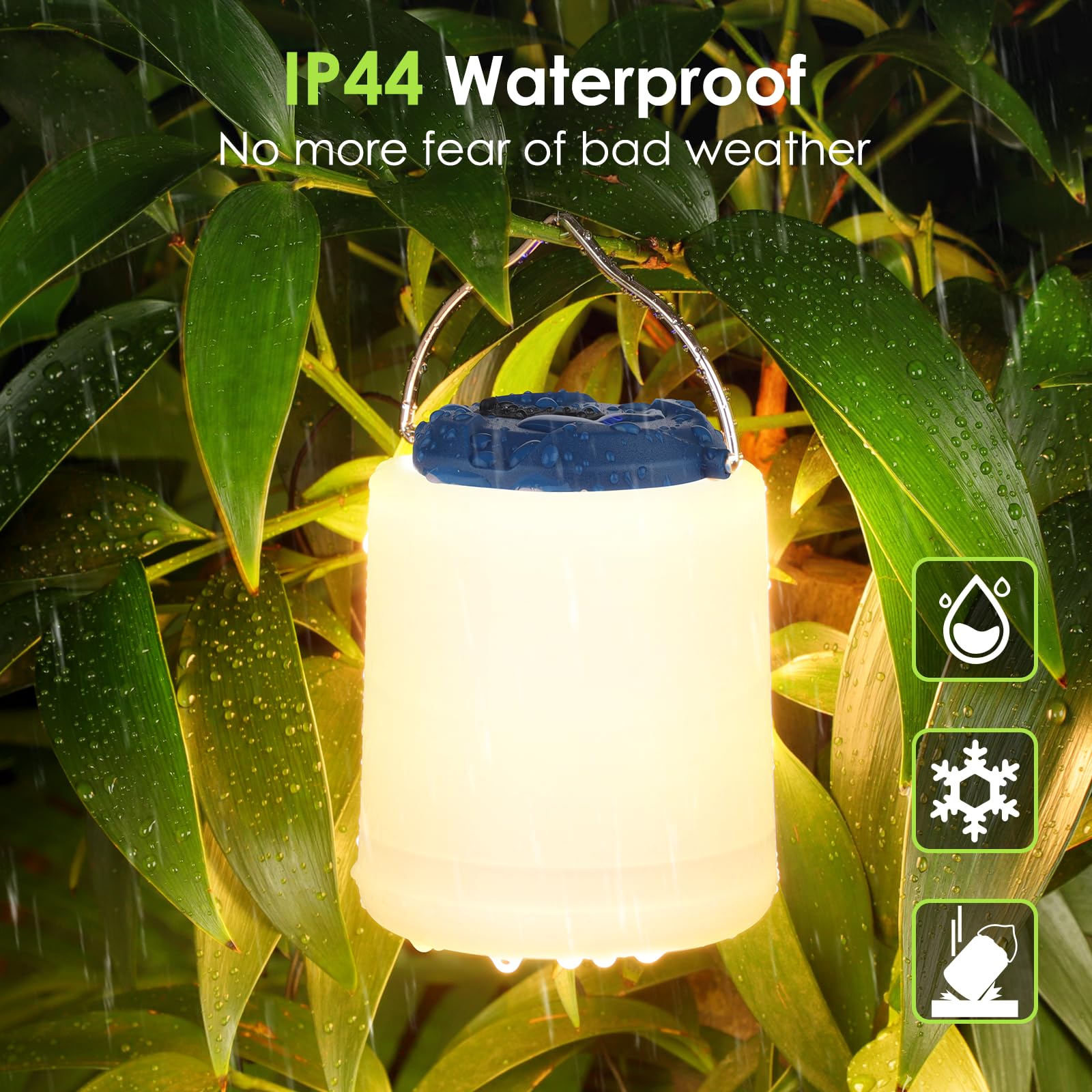 BOBKID LED Camping Lantern, Rechargeable 1000LM Light, Water Resistant, Model XQ-Y11, Blue