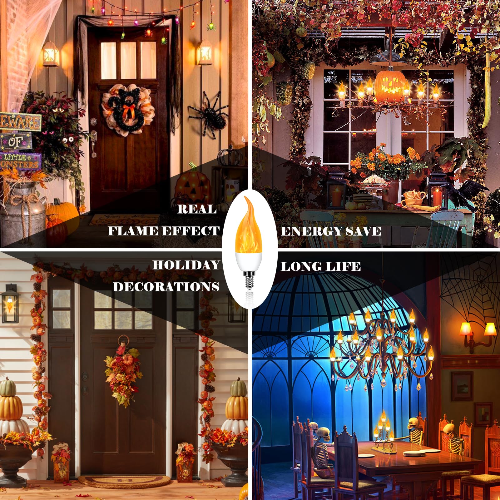 Kestnsee E12 Led Flickering Candelabra Flame Effect Light Bulbs - Upgrade Flicker Candelabra Torch Fire Effect Lights Bulbs For Outdoor Halloween Xmas Holiday Decorations Indoor Lamp (6 Pack)
