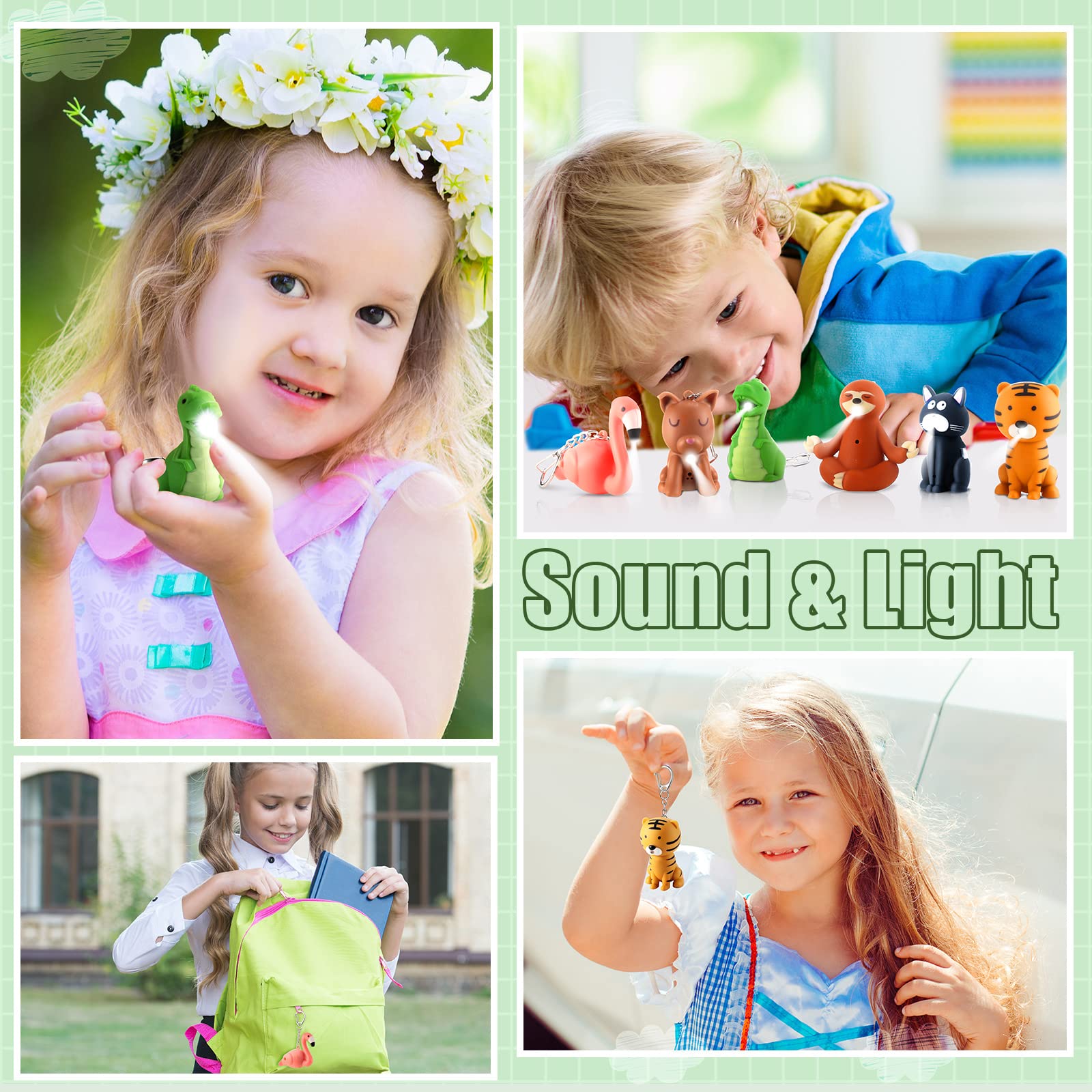 Kenning 6-Pack Nurse Flashlights - Cute Animal Keychain Lights for Nurses, Includes Puppy, Tiger, Flamingo, Sloth & Dinosaur Designs