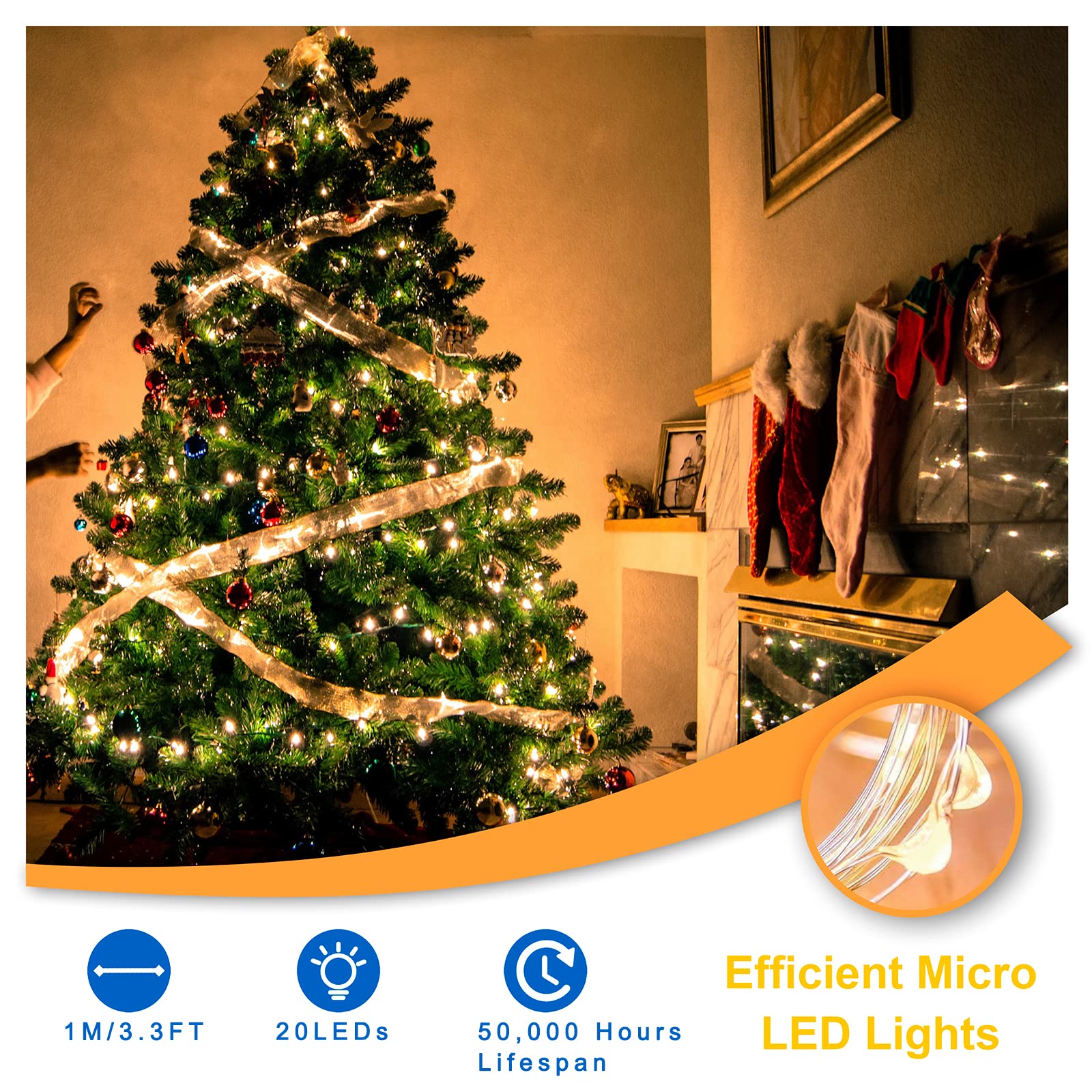 Ostwiki Fairy Lights - 12 Pack Warm White LED String Lights, 7ft Battery Operated Copper Mini Lights for Crafts, Wedding, Christmas Decor