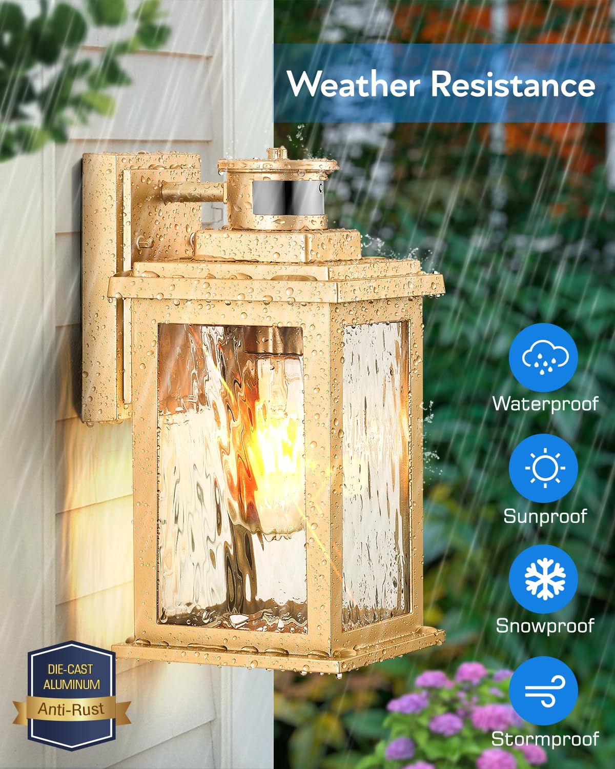 Vianis Motion Sensor Porch Lights - Outdoor Wall Fixtures, Gold Aluminum, Dusk To Dawn, Waterproof, Model V81011Gd