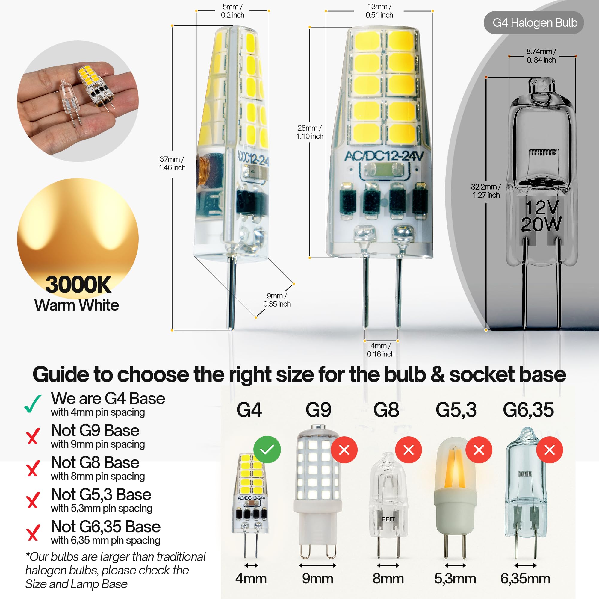 Tl Hongphuc G4 Led Bulb 12V 2W Equivalent 30W 3000K Warm White 250 Lumens Bi Pin Led Light Bulbs For Landscape Lighting G4 Led R