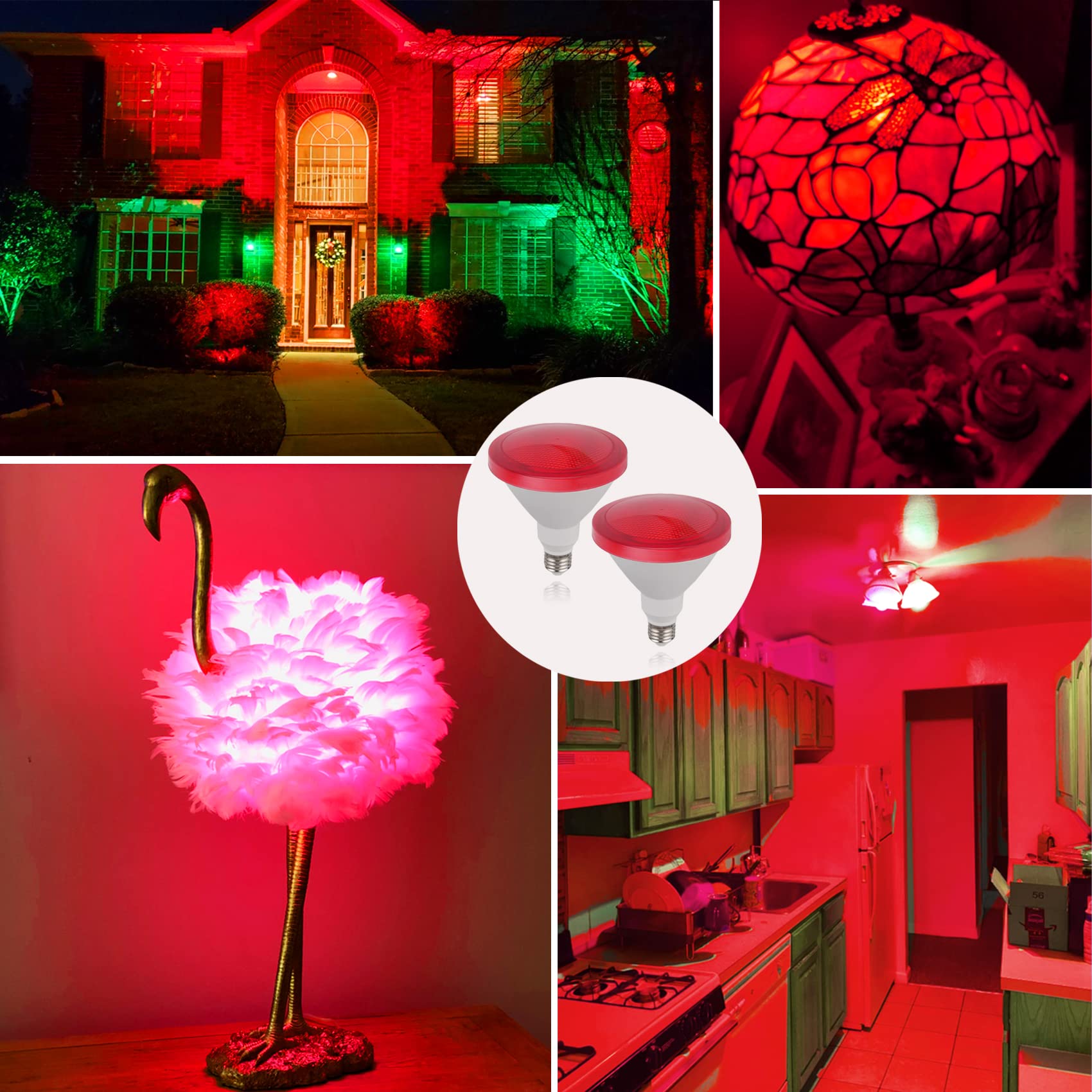 Ciciny Par38 Red Flood Light Bulb - 15W (100Watt Equivalent) - E26 Base Led Flood Lights 2 Pack, Party Decoration, Porch, Home &
