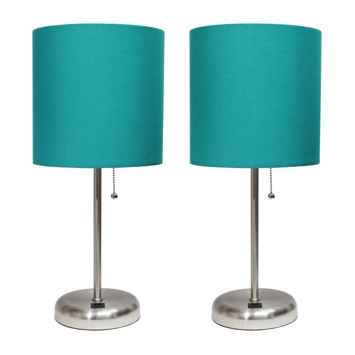 Limelights Lc2002-Tel-2Pk Stick Lamp With Usb Charging Port & Fabric Shade Set, Teal - Pack Of 2