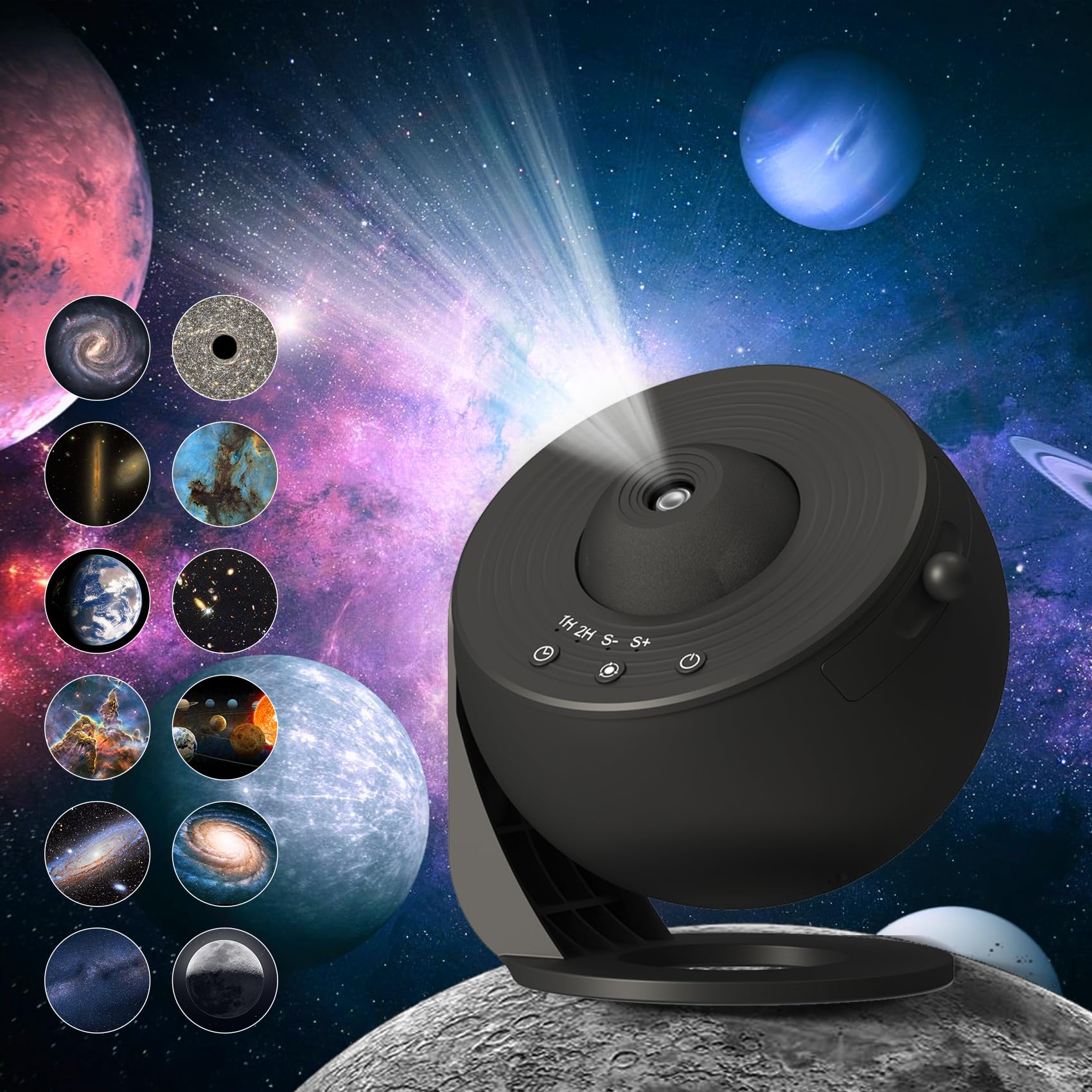 FlyEagle Galaxy Projector - HD Star Projector with 13 Film Discs, 360° Rotation, Deep Black, Model BL-DQY02