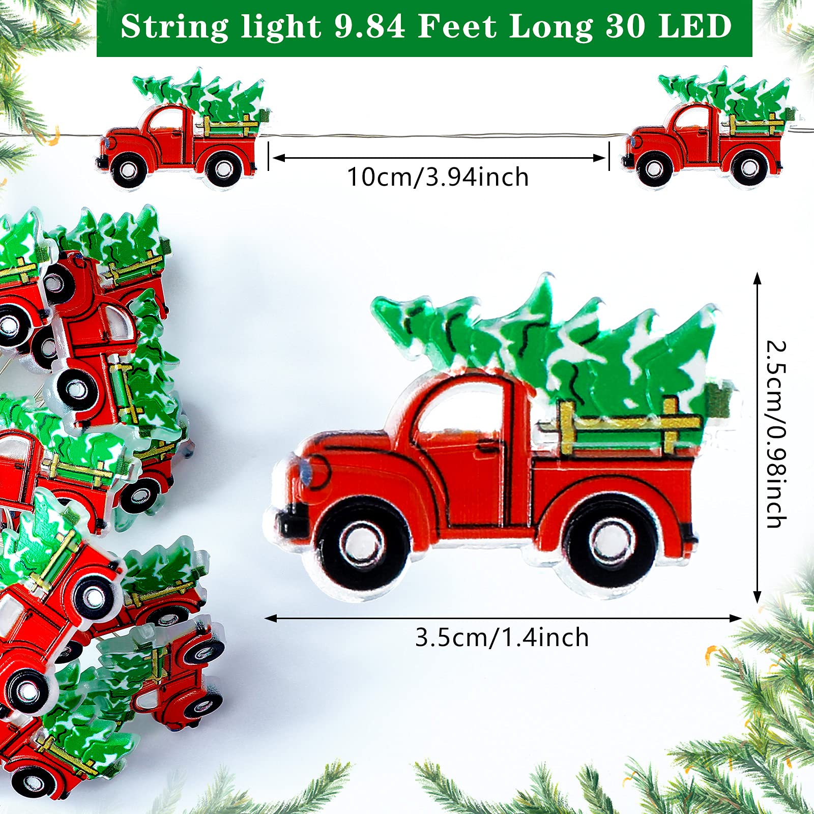 Mudder Christmas Red Truck String Lights 9.8 Feet 30 LEDs Red Twinkle Fairy Lights Christmas Tree Battery Operated Xmas LED for