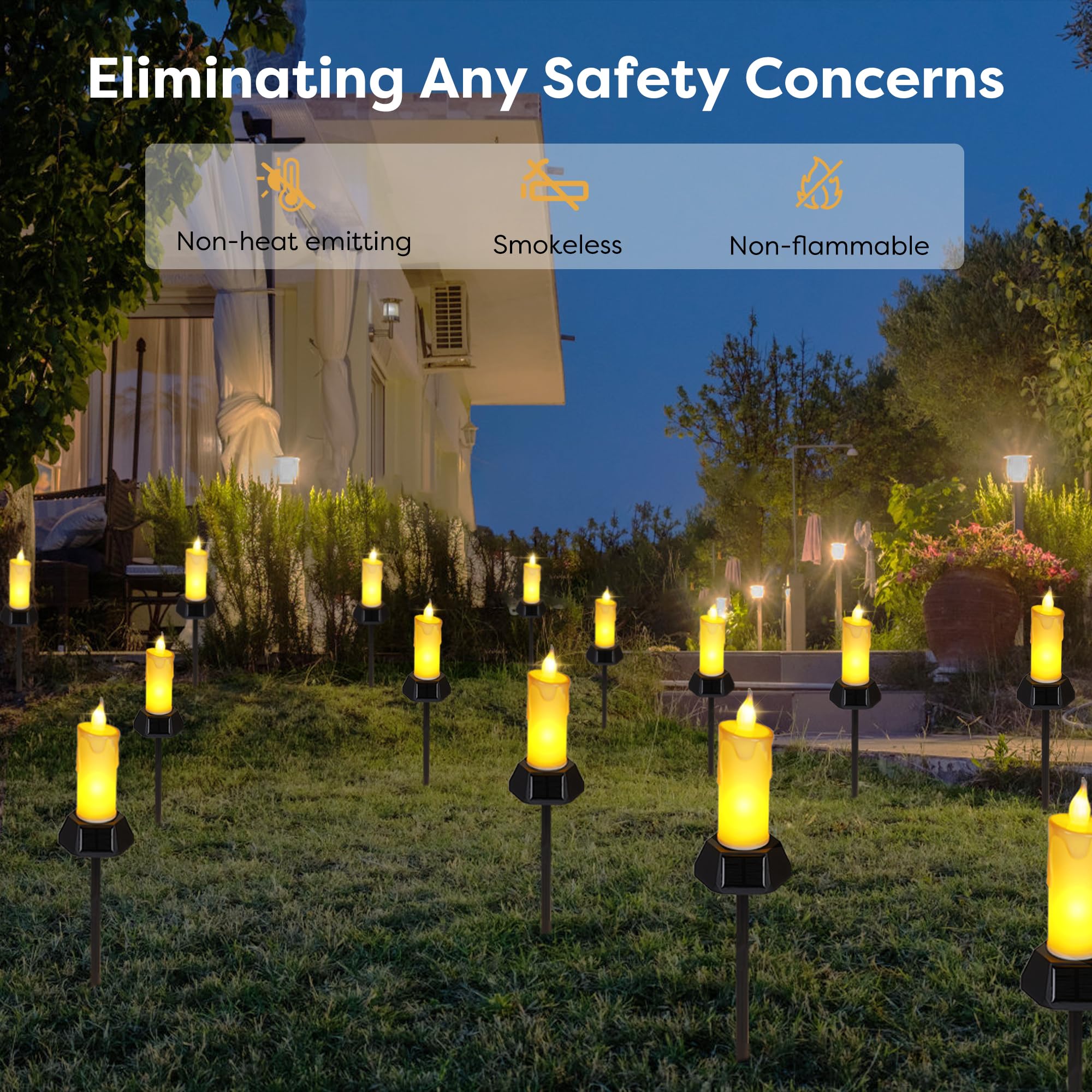 BlcTec Solar Candles - Waterproof Flickering Outdoor Candles, 2 Pack, Cream, IP65 Rating, Ideal for Lawn, Pathway, Wedding, Holiday Decor