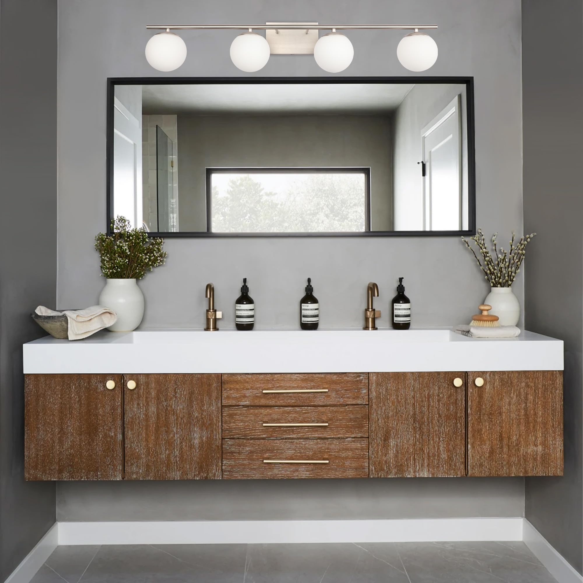 YHTlaeh New Bathroom Vanity Light Fixtures 4 Lights Brushed Nickel Glass Shade Modern Wall Bar Sconce Over Mirror((Exclude G9 Bu