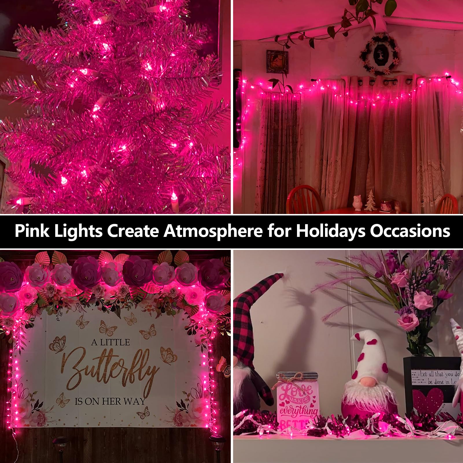 Brillarlights 100 Count Mini Pink String Lights, 21ft Copper Christmas Lights, Valentine's Day Outdoor Decor