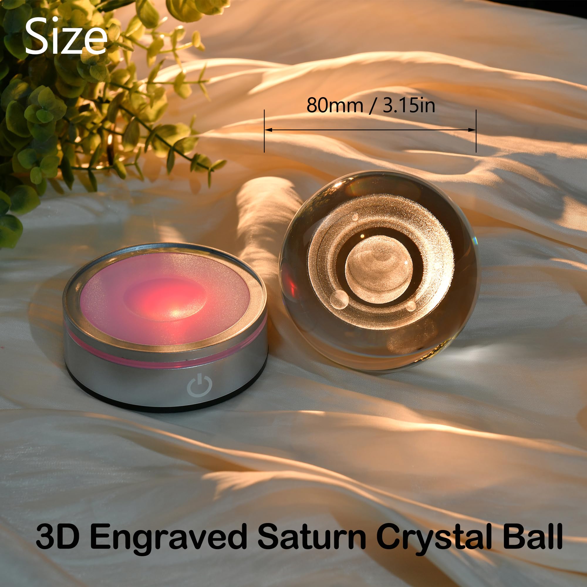 Ifolaina 3D Saturn Crystal Ball Lamp Space Themed Gifts Engraved Glass Planet Sphere Decor Gifts Crystal Saturn Model Light Astr