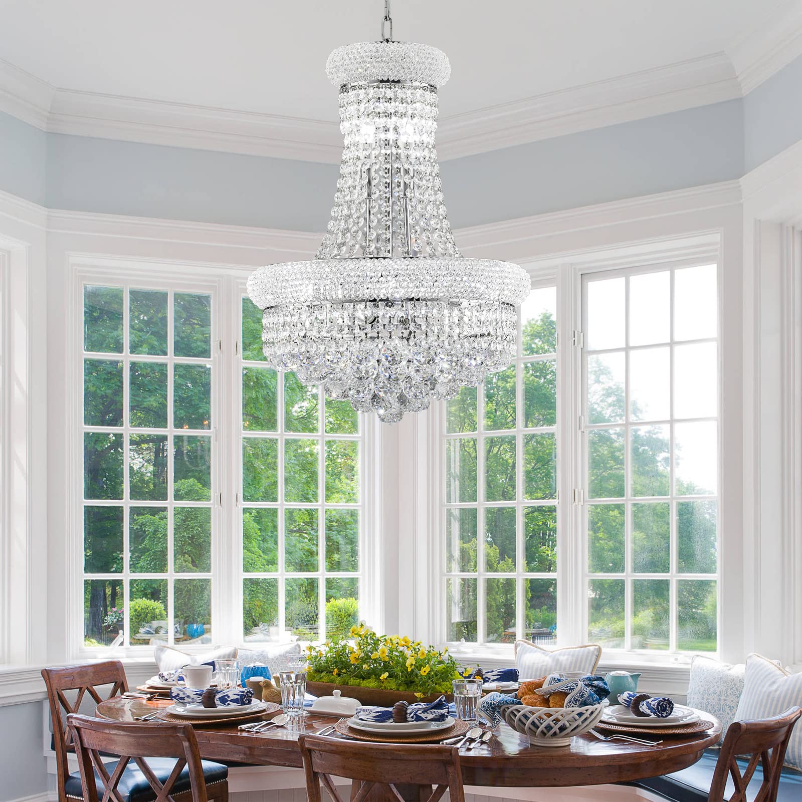 Homeooze 14 - Light Unique Empire Crystal Chandelier With Adjustable Chain For High Ceiling Foyer Entryway Living Room Dining Ro