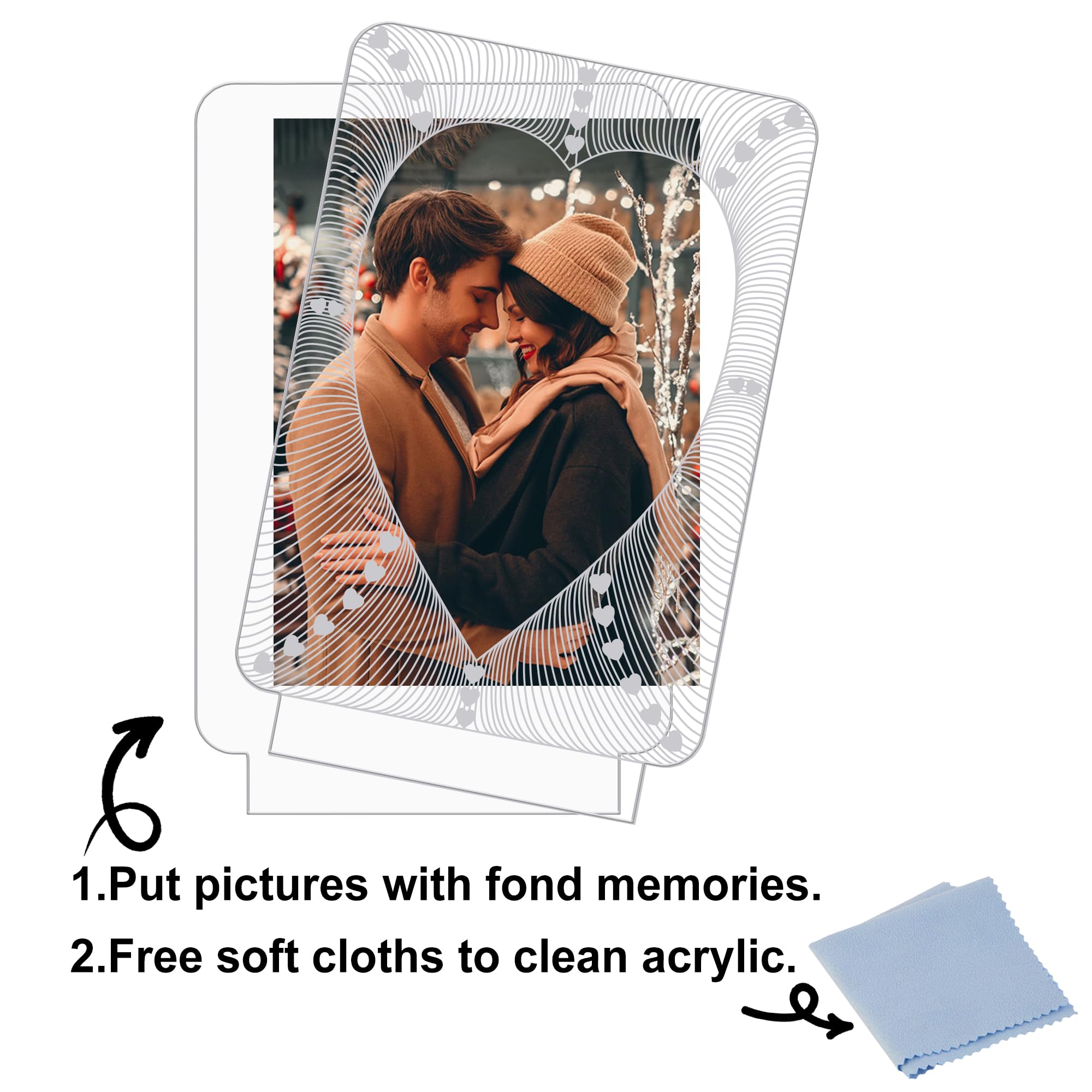 Attivolife Picture Frame For Him Her, Heart Photo Frame With Led Night Light, Bedroom Living Room Decor, Romantic Present For Co