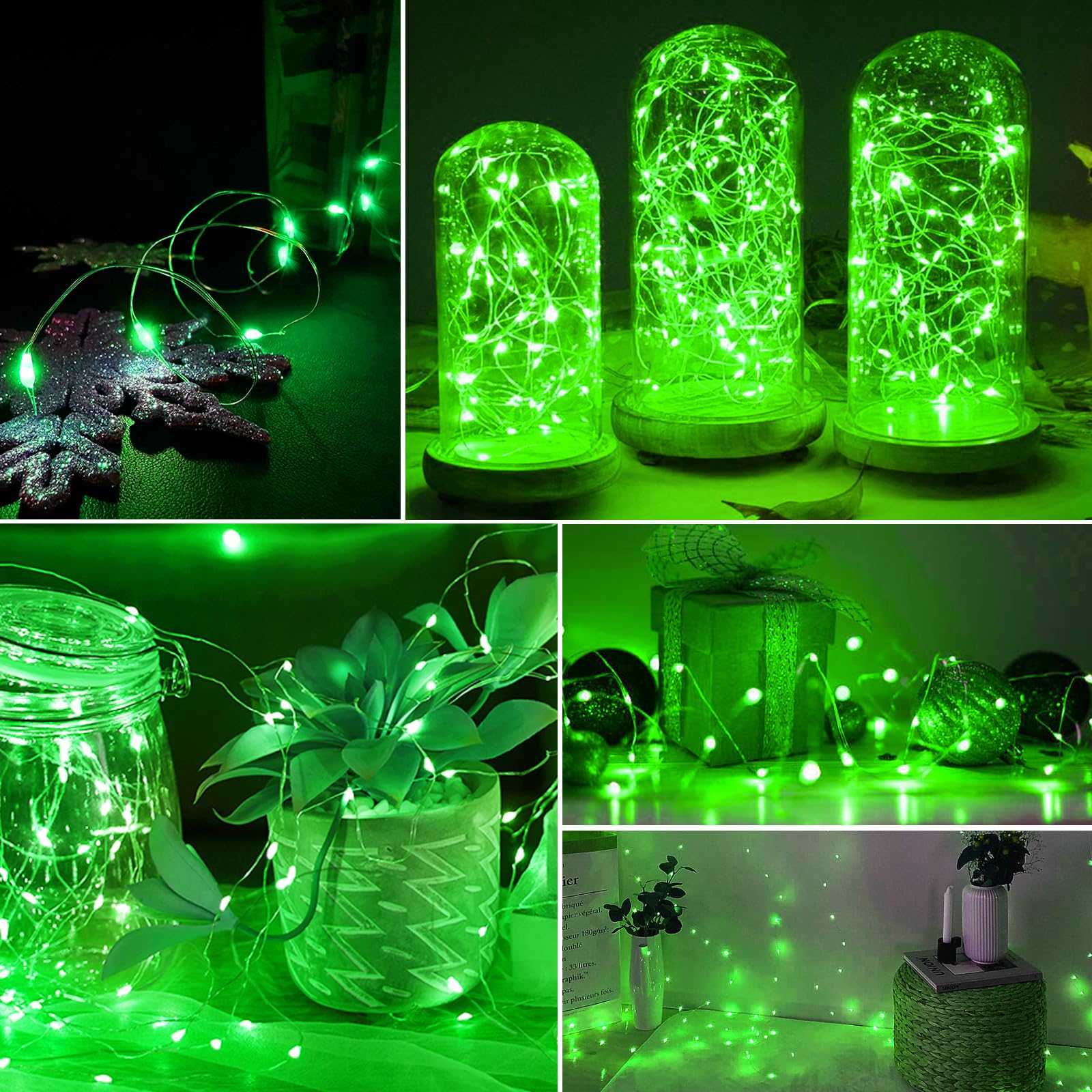 Aikei 100 Pack Led Fairy Lights Battery Operated  3 Modes Mini String Lights Waterproof 7 Feet 20 Led Firefly Starry Lighting For Birthday Wedding Party Bedroom Halloween Christmas Decoration Green
