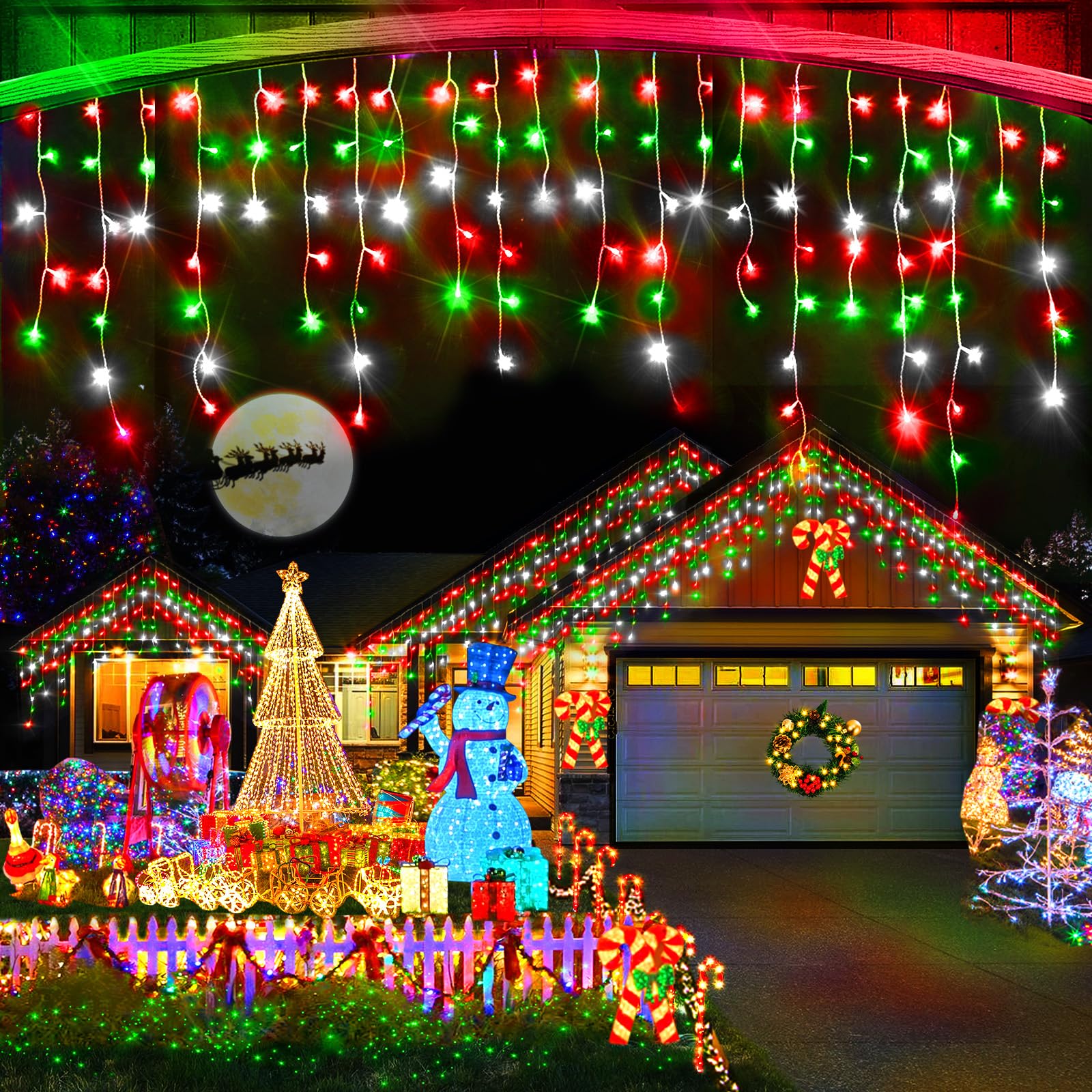 Heceltt Christmas Lights Outdoor 164FT 1600LED IP44 Waterproof Red Green Cool White, 8 Modes with Timer for Yard Decor
