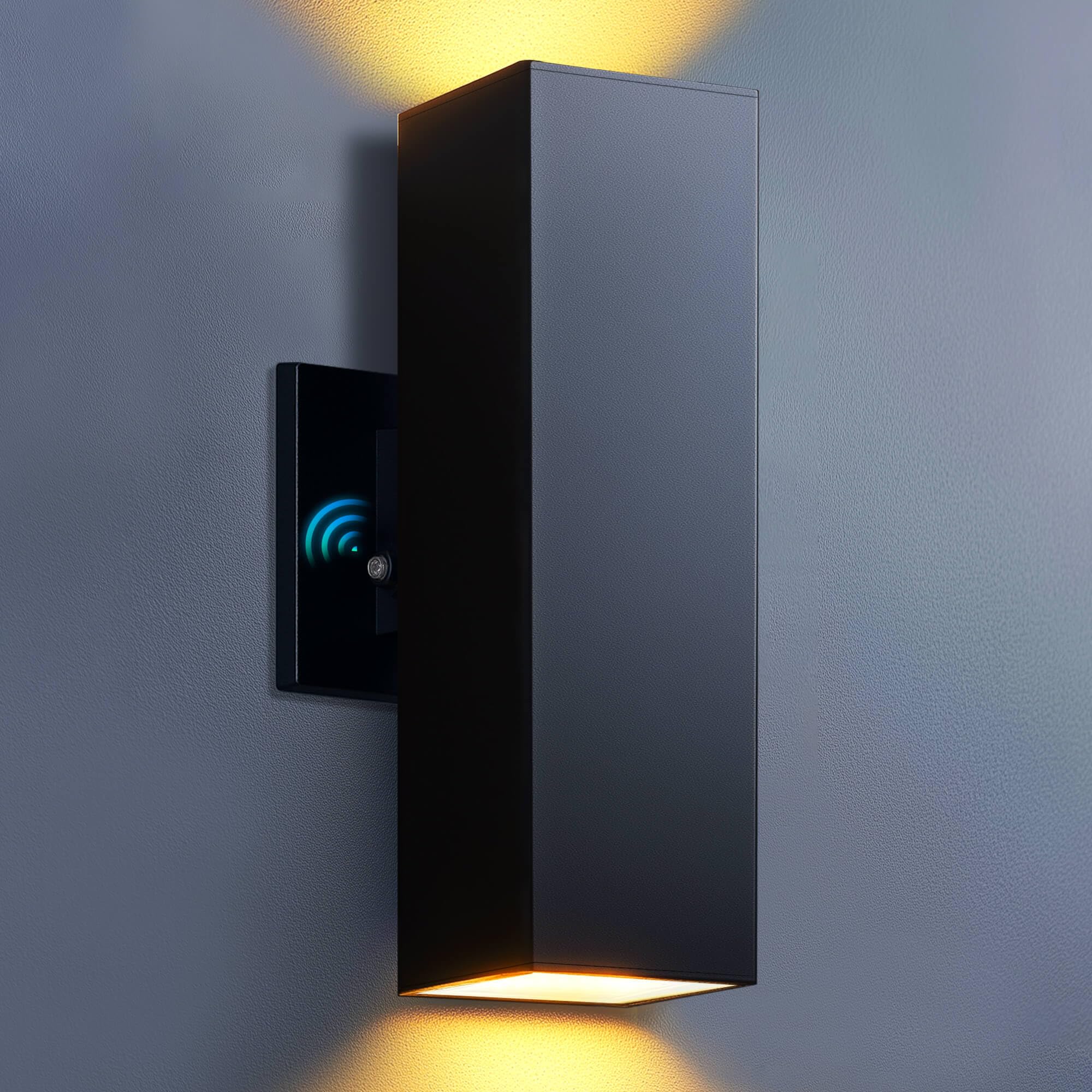 KIZON Dusk to Dawn Outdoor Lighting, Modern Outdoor Wall Light Up and Down Lights with LED Bulbs, Square Sconce Matte Black Exte